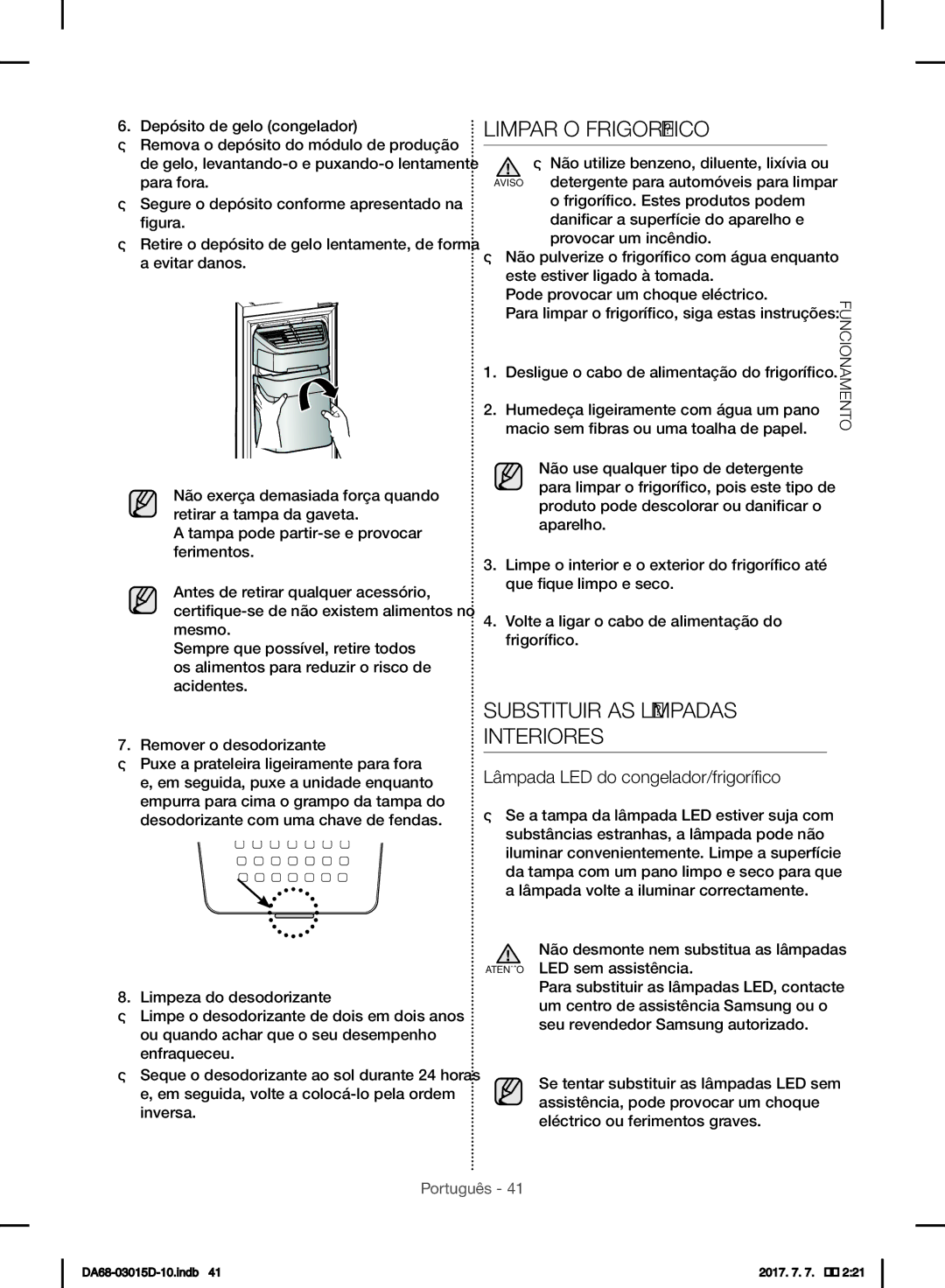 Samsung S24CHPSGHN/CAH Limpar O Frigorífico, Substituir AS Lâmpadas Interiores, Lâmpada LED do congelador/frigorífico 