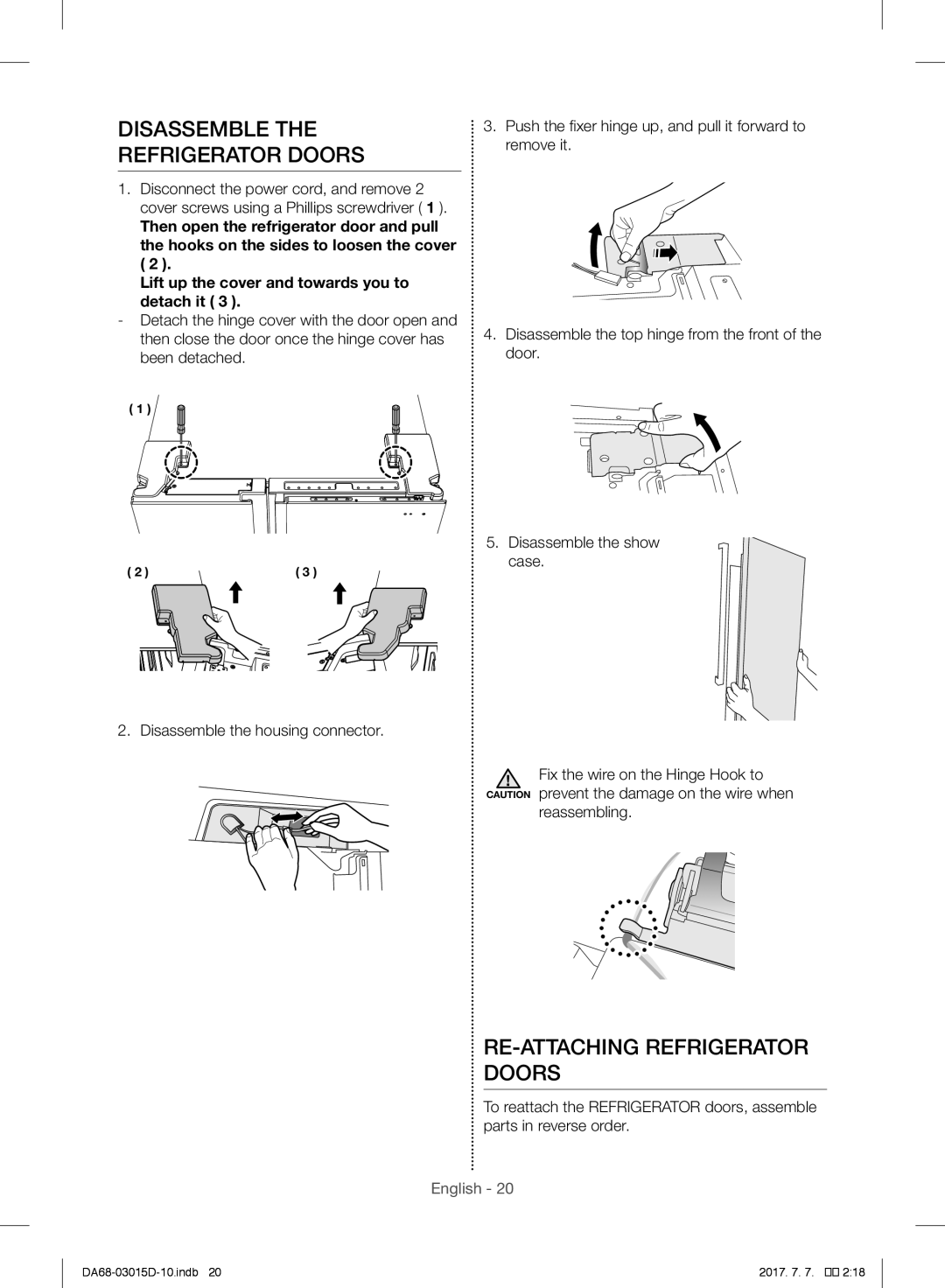 Samsung S24CHPSGHN/CAH, RH57H90507F/EO, S24CHPSGQN/XEF manual Disassemble Refrigerator Doors, RE-ATTACHING Refrigerator Doors 