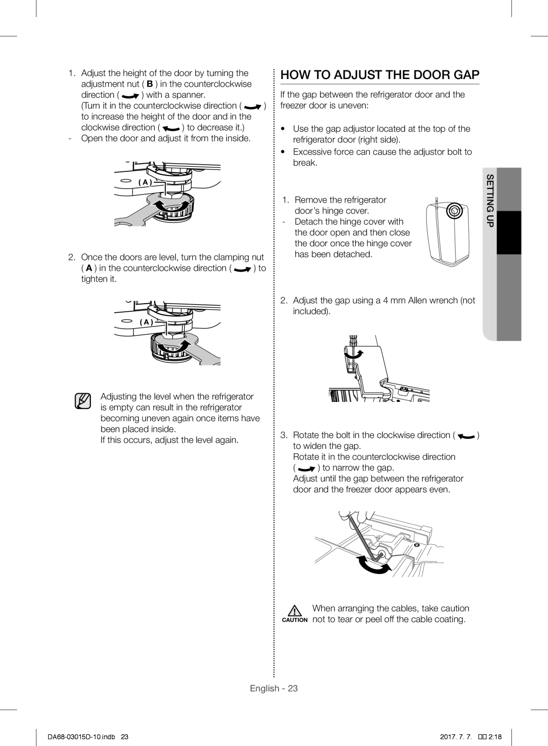 Samsung RH57H90M07F/ES, RH57H90507F/EO, S24CHPSGQN/XEF, S24CHVSGQN/XEF, RH57H90507F/EF manual HOW to Adjust the Door GAP 