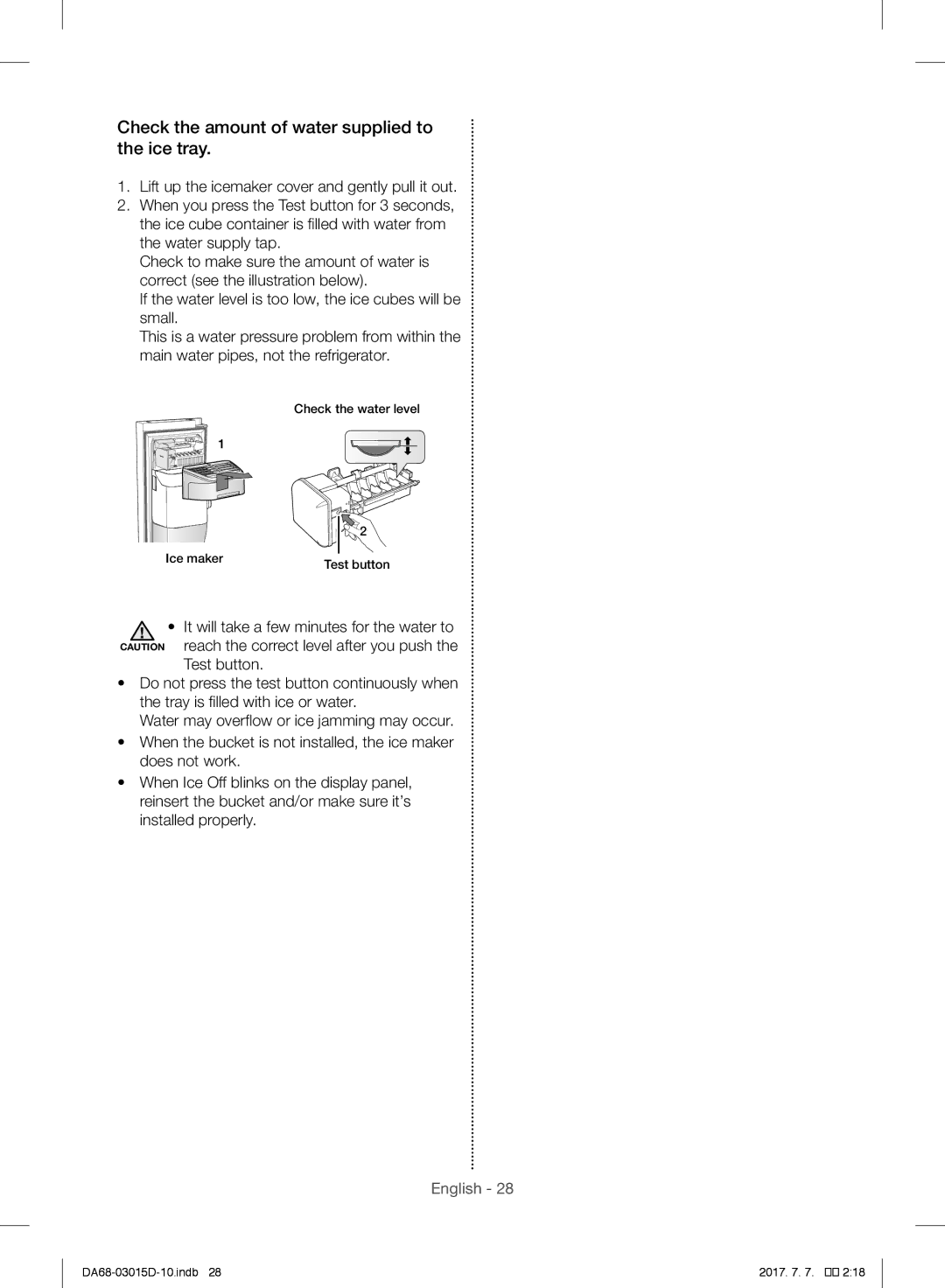 Samsung S24CHVSGQN/XEC, RH57H90507F/EO, S24CHPSGQN/XEF, S24CHVSGQN/XEF Check the amount of water supplied to the ice tray 