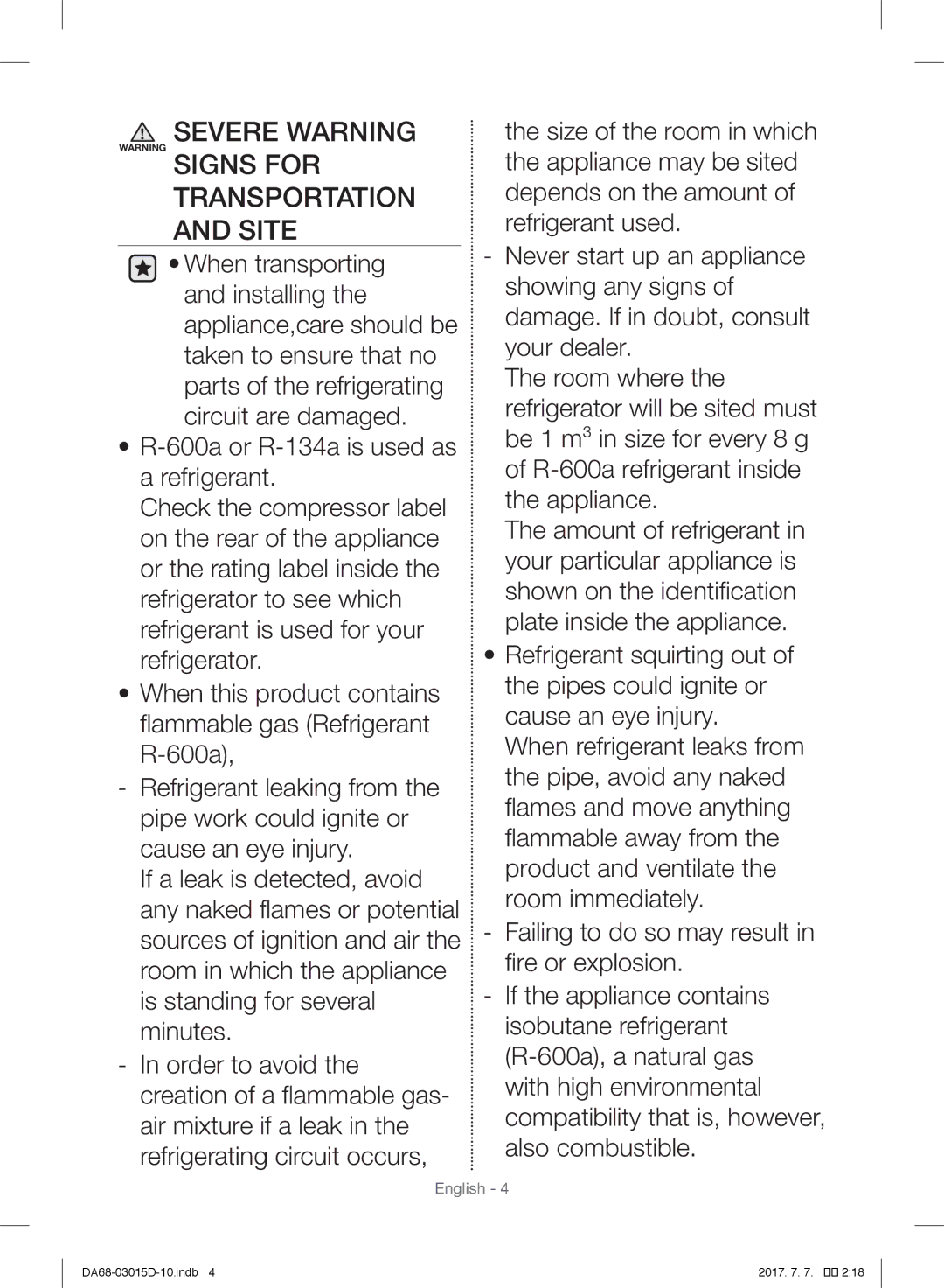 Samsung S24CHVSGQN/XEN, RH57H90507F/EO, S24CHPSGQN/XEF manual Severe Warning Warning Signs for, Transportation and Site 