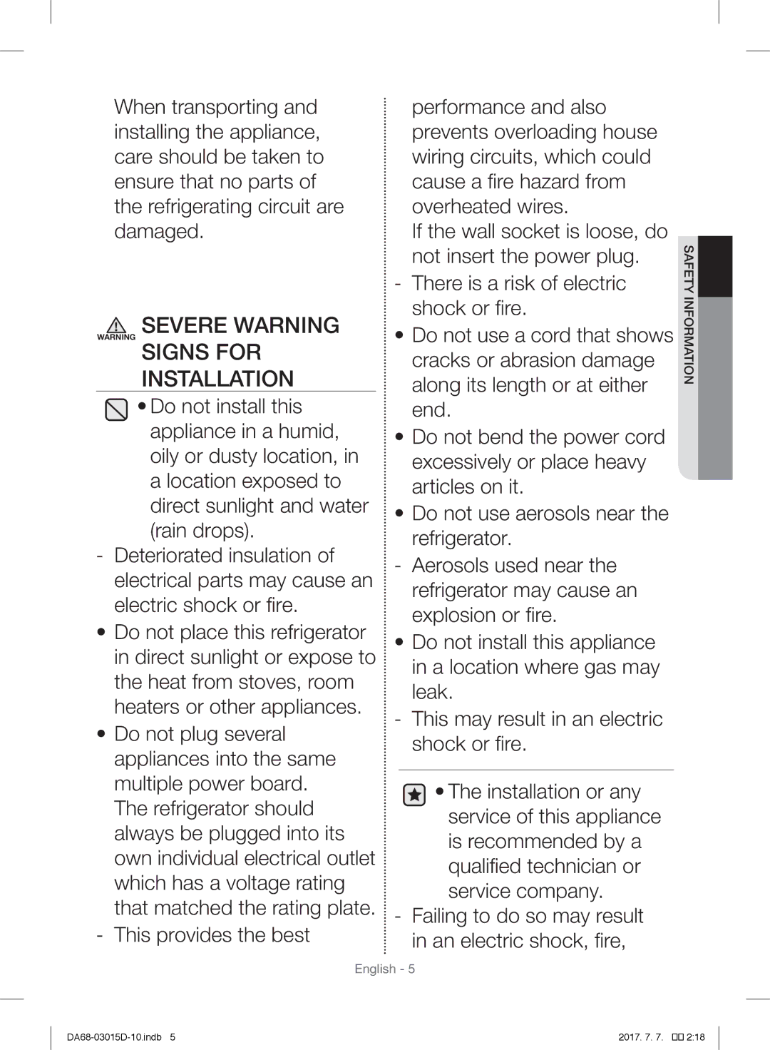 Samsung S24CHPSGHN/CAH, RH57H90507F/EO, S24CHPSGQN/XEF Severe Warning Warning Signs for Installation, Informationsafety 