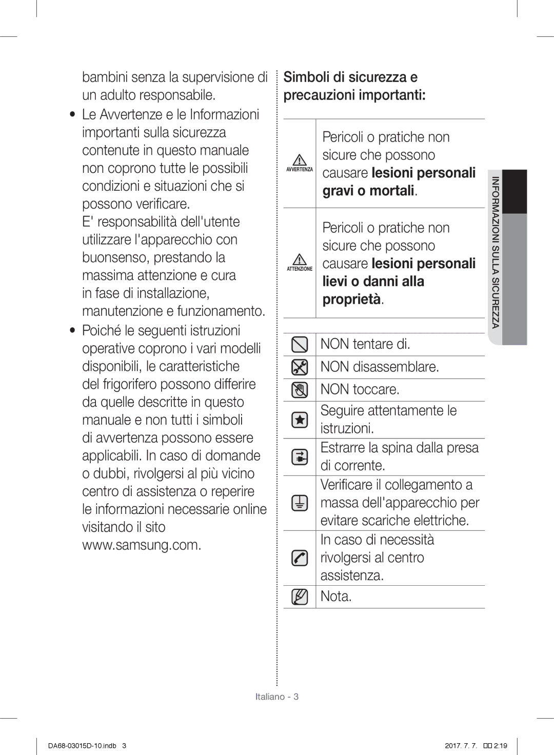 Samsung S24CHPSGQN/CAF NON tentare di, NON disassemblare, NON toccare, Seguire attentamente le, Istruzioni, Di corrente 