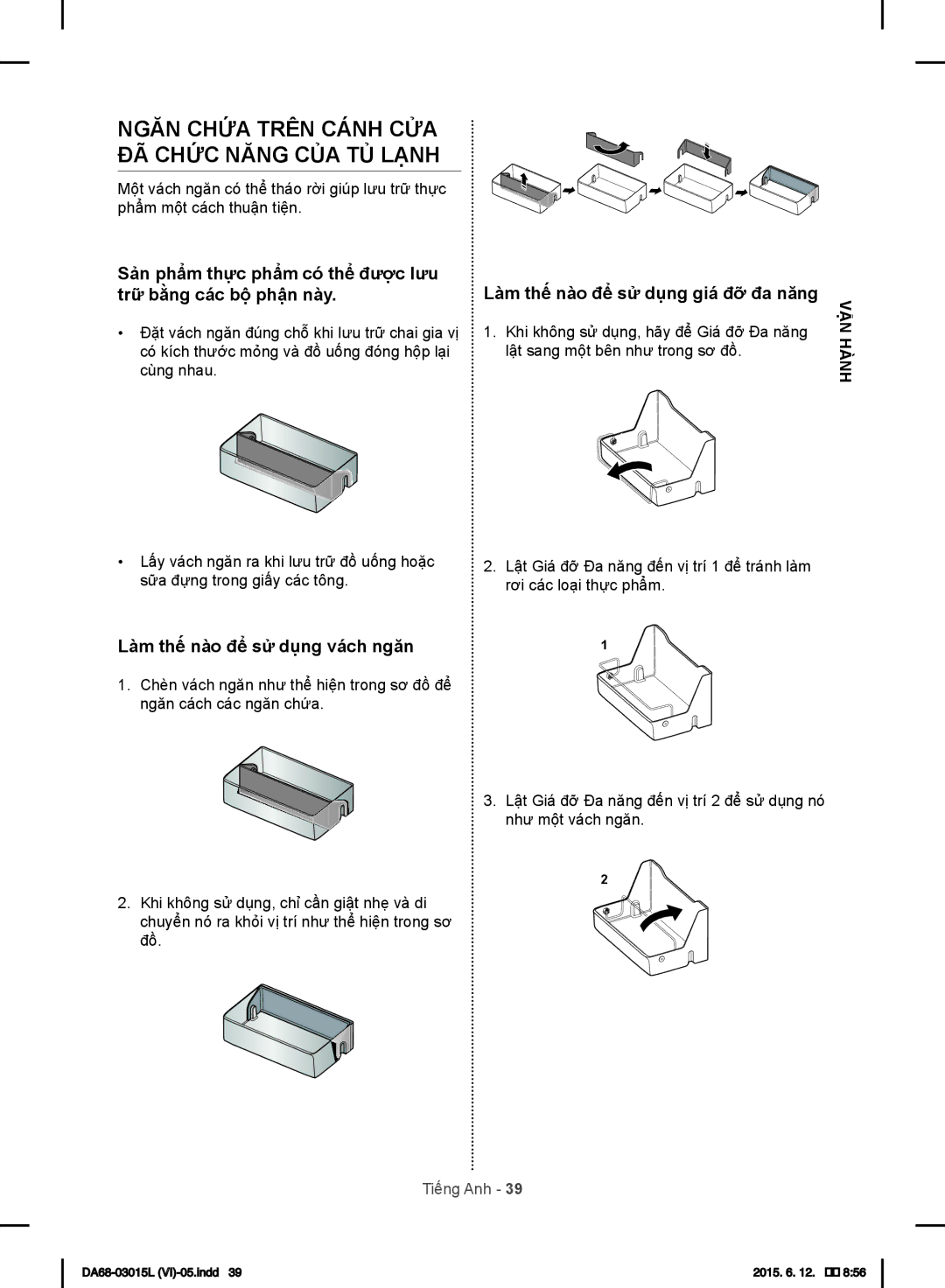 Samsung RH57H90507H/SV manual Ngăn Chứa Trên Cánh CỬA ĐÃ Chức Năng CỦA TỦ Lạnh, Làm thế nào để sử dụng giá đỡ đa năng 