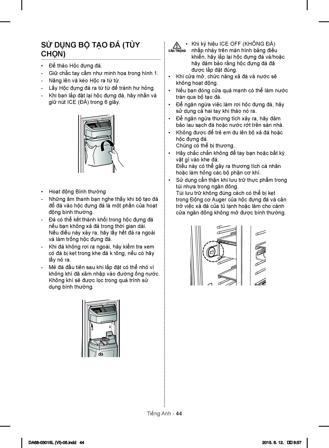 Samsung RH60H8130WZ/SV, RH57H90507H/SV, RH57H80307H/SV manual SỬ Dụng BỘ TẠO ĐÁ TÙY Chọn 