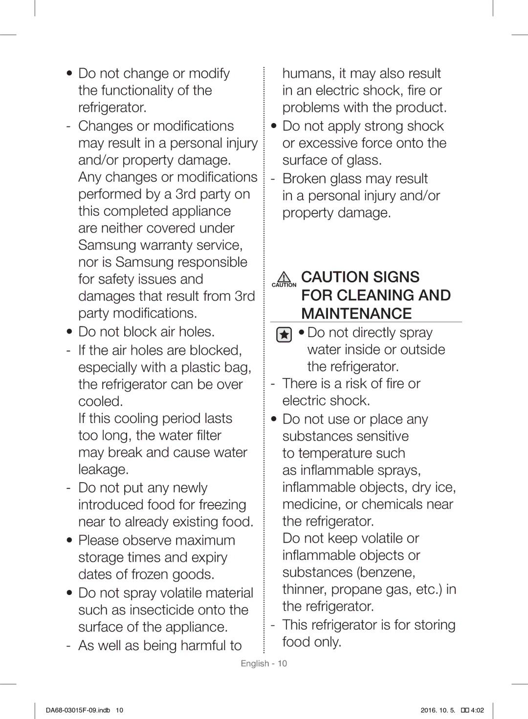 Samsung RH57H90607F/WS, RH57H90607F/EG manual Maintenance 