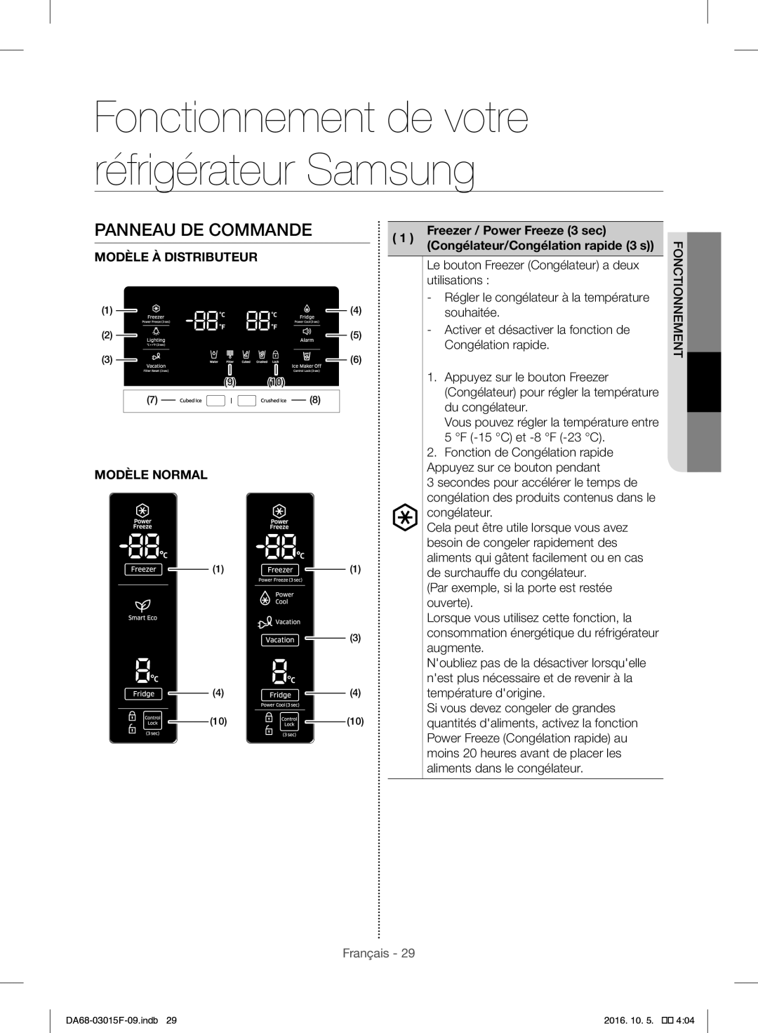 Samsung RH57H90607F/EG, RH57H90607F/WS manual Panneau DE Commande 