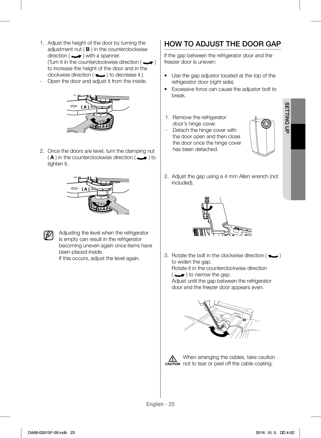 Samsung RH57H90607F/EG, RH57H90607F/WS manual HOW to Adjust the Door GAP 