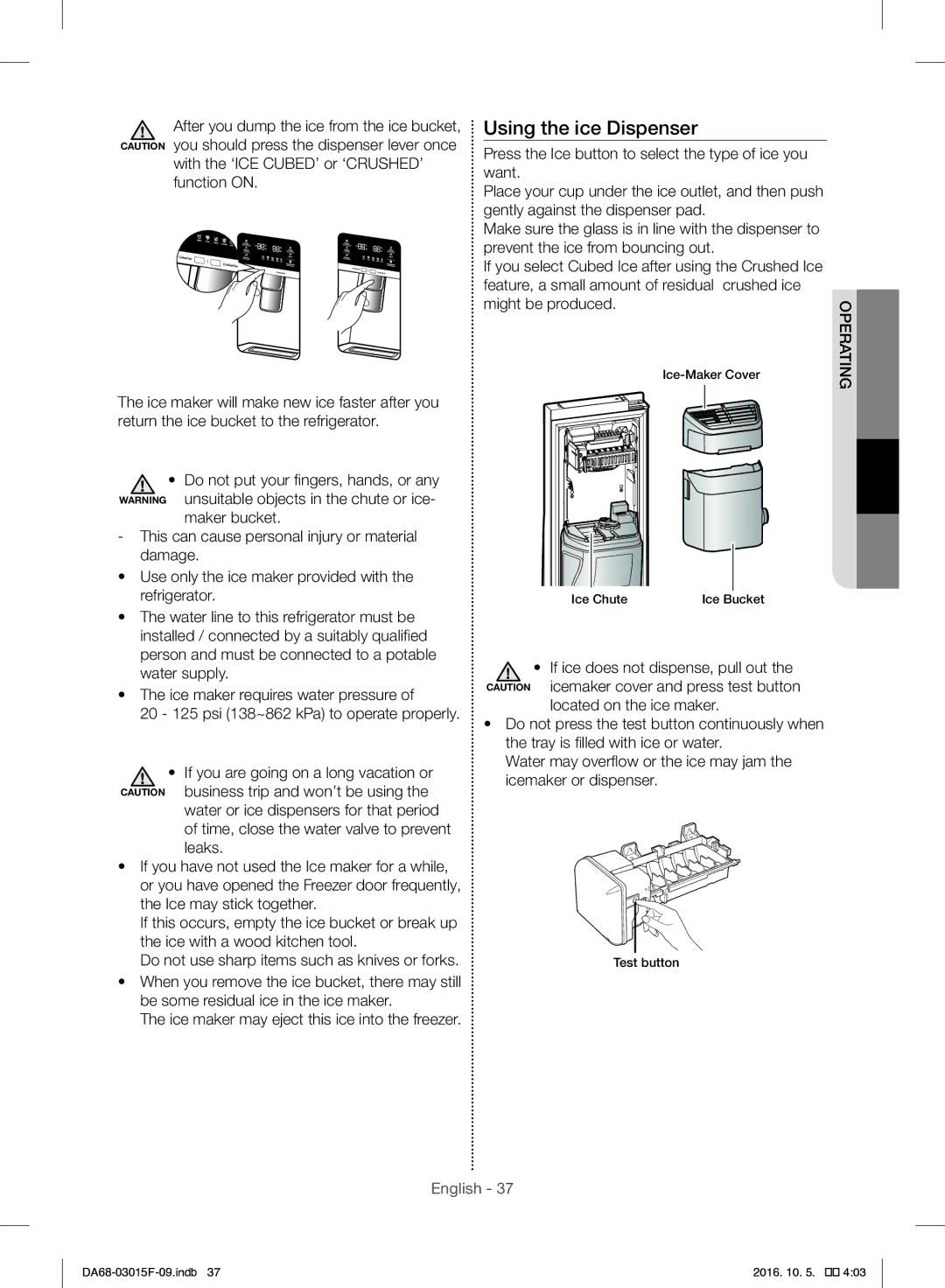 Samsung RH57H90607F/EG, RH57H90607F/WS manual Using the ice Dispenser 