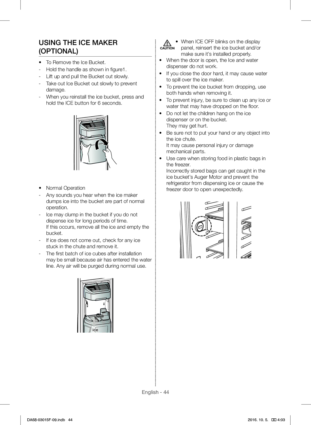 Samsung RH57H90607F/WS, RH57H90607F/EG manual Using the ICE Maker Optional 