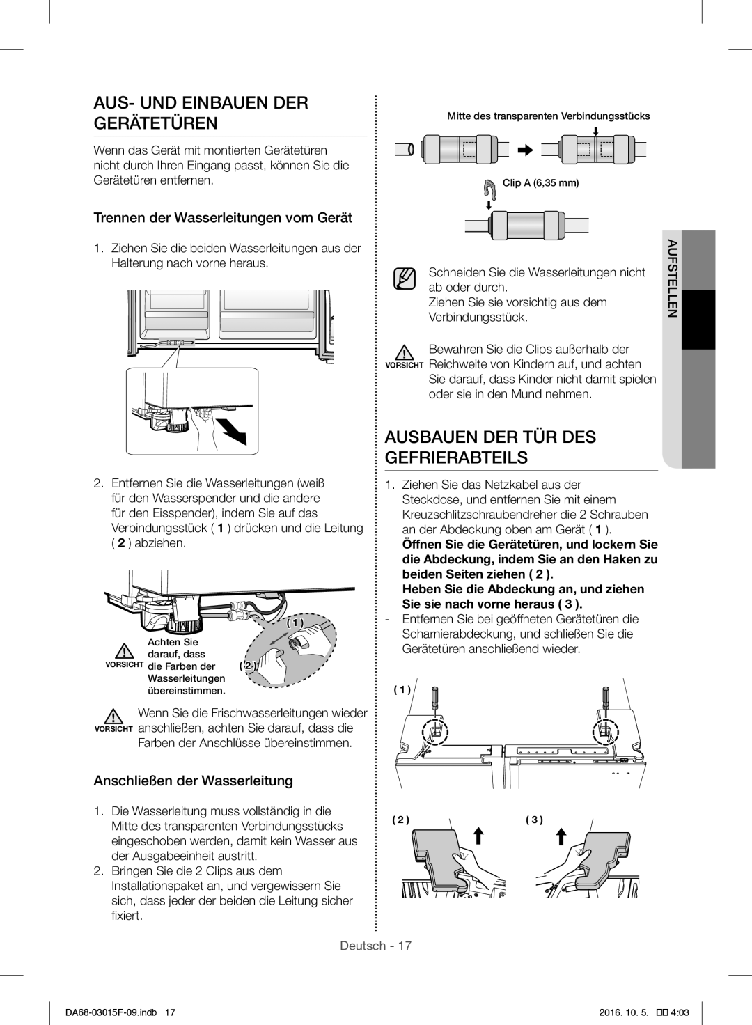 Samsung RH57H90607F/EG, RH57H90607F/WS manual AUS- UND Einbauen DER Gerätetüren, Ausbauen DER TÜR DES Gefrierabteils 