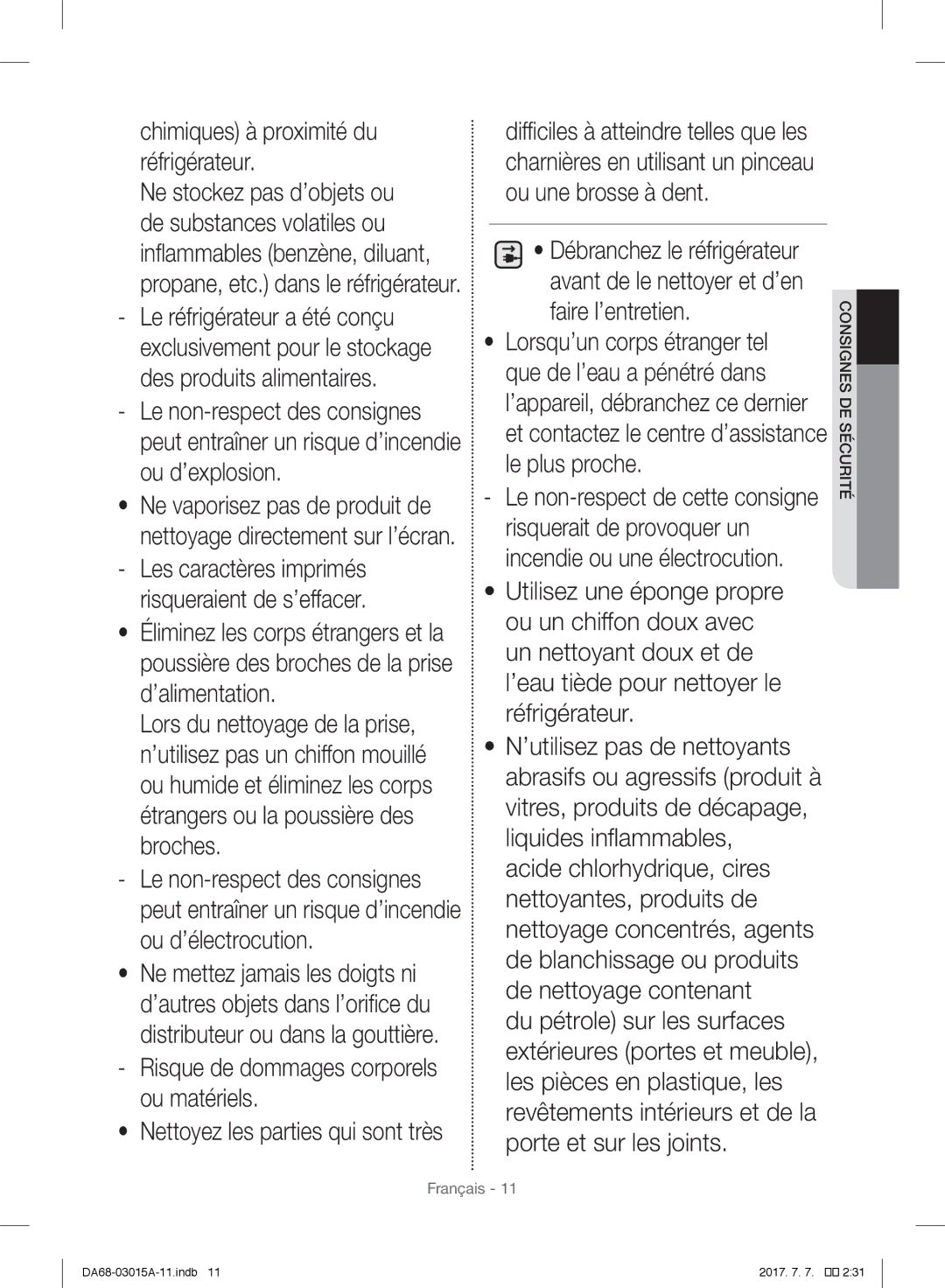 Samsung RH57H90507F/EO, RH57H90707F/EG, RH5GH90707F/EG, RH60H8160SL/EG Chimiques à proximité du réfrigérateur, ’alimentation 