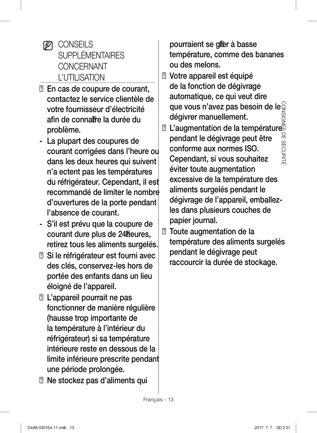 Samsung RH57H90507F/EF, RH57H90707F/EG, RH5GH90707F/EG, RH57H90507F/EO manual Conseils Supplémentaires Concernant ’UTILISATION 