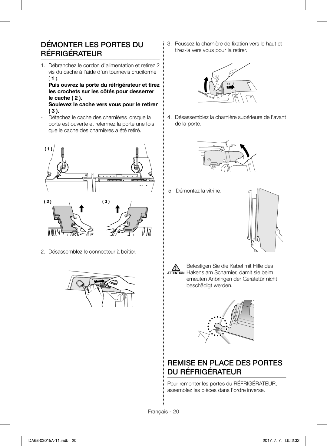 Samsung RH5GH90707F/EG, RH57H90707F/EG Démonter LES Portes DU Réfrigérateur, Remise EN Place DES Portes DU Réfrigérateur 