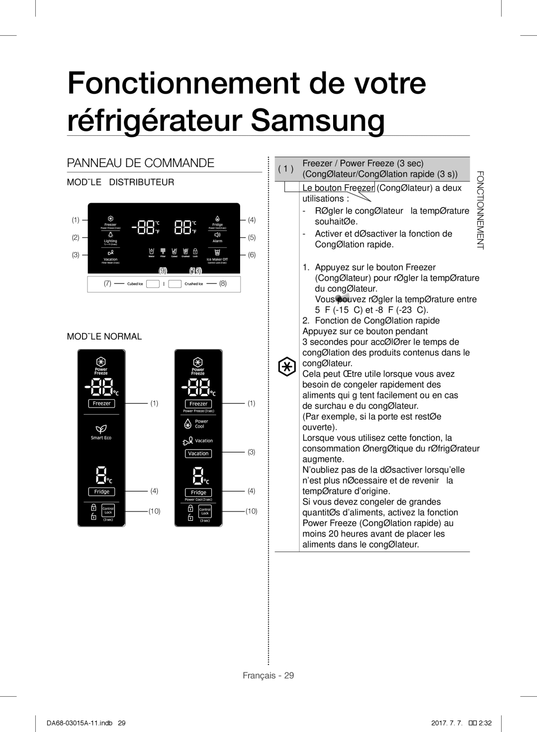 Samsung RH57H90707F/EG, RH5GH90707F/EG, RH57H90507F/EO, RH60H8160SL/EG, RH57H90507F/EF manual Panneau DE Commande 