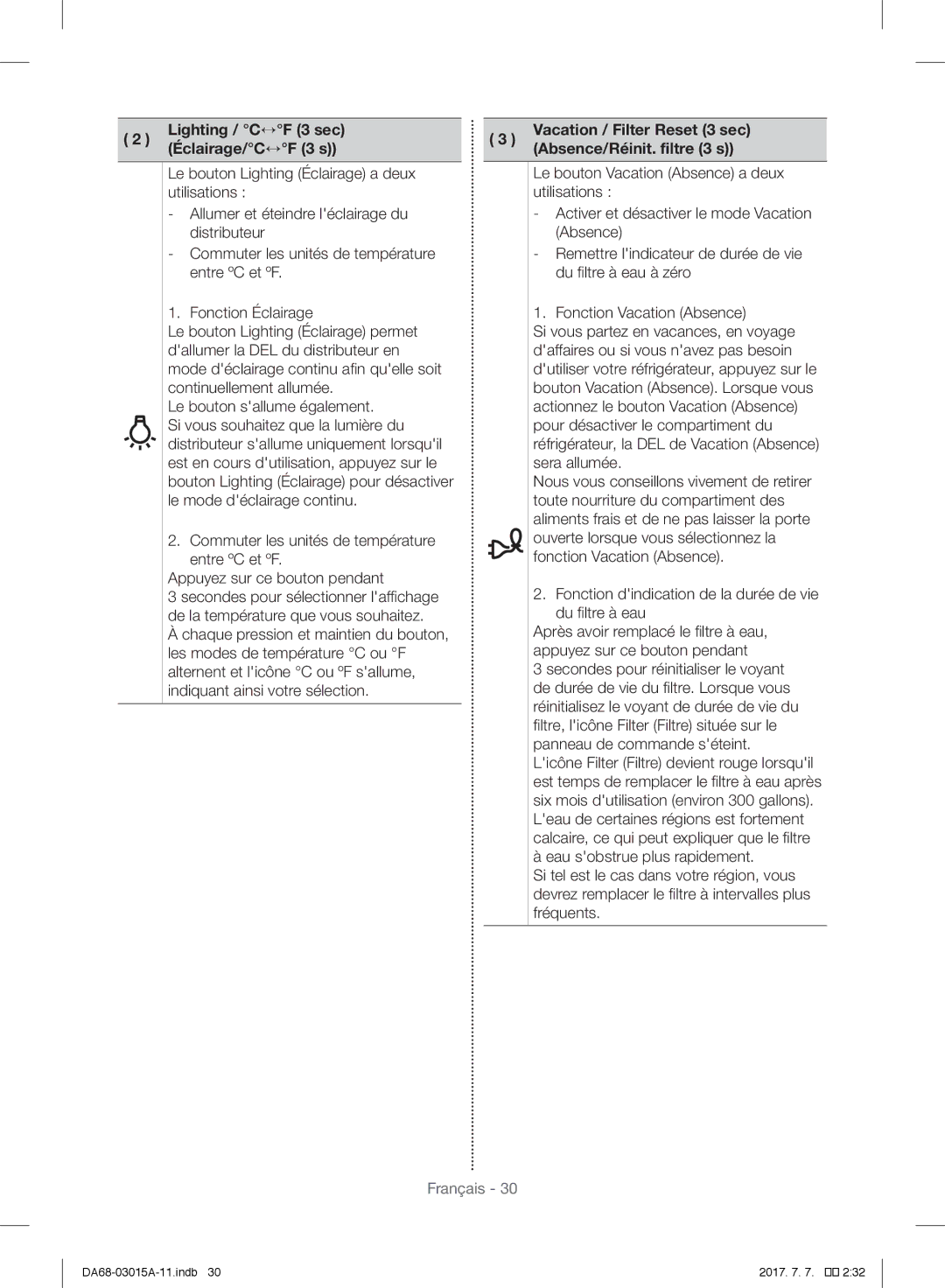 Samsung RH5GH90707F/EG manual Continuellement allumée, Est en cours dutilisation, appuyez sur le Sera allumée, Fréquents 