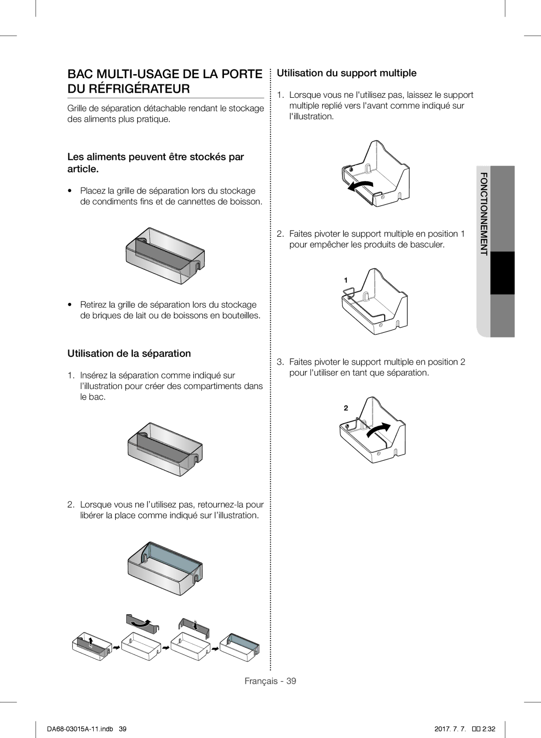 Samsung RH57H90707F/EG manual BAC MULTI-USAGE DE LA Porte DU Réfrigérateur, Les aliments peuvent être stockés par article 