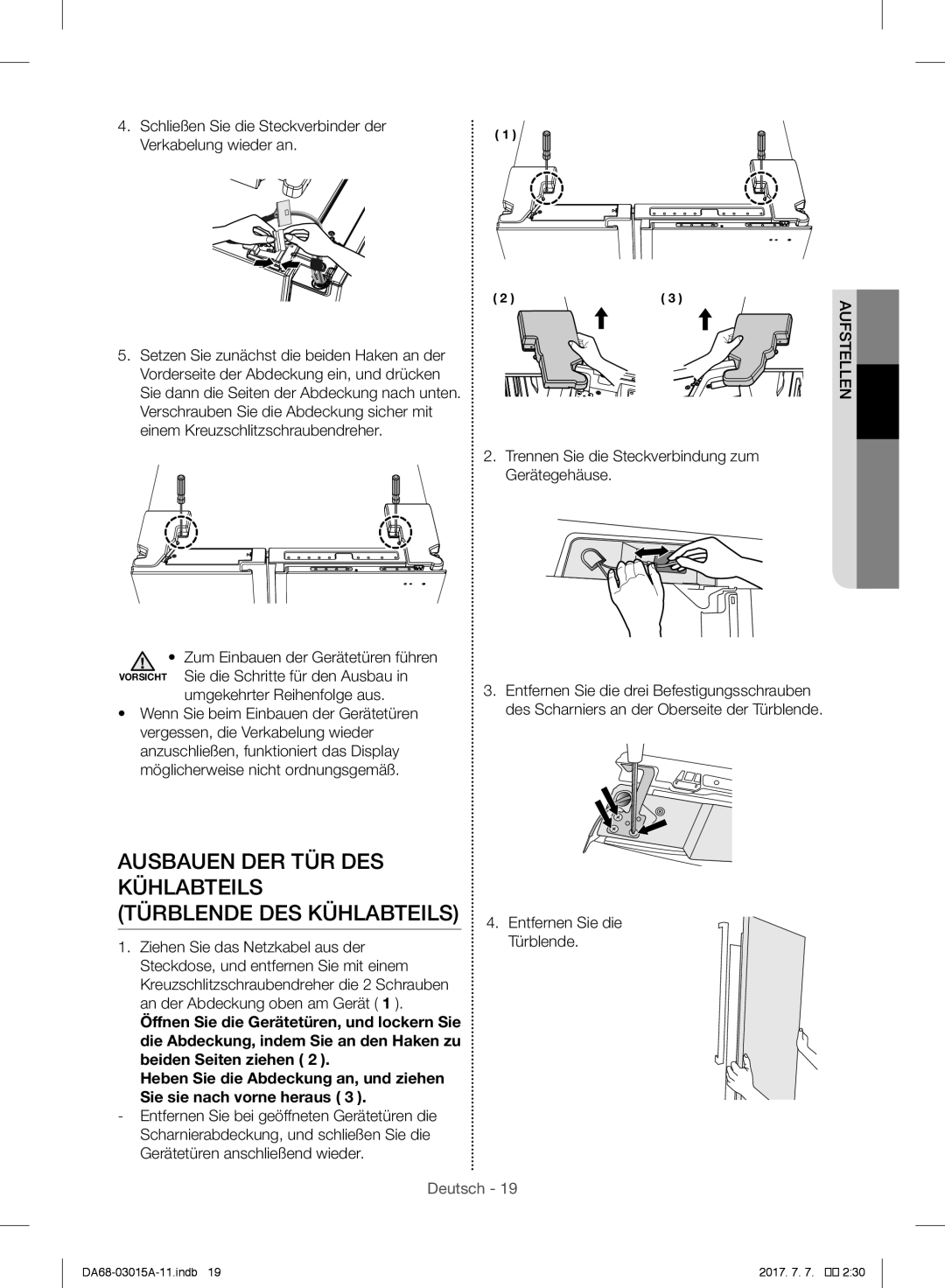 Samsung RH57H90507F/EF, RH57H90707F/EG Ausbauen DER TÜR DES Kühlabteils Türblende DES Kühlabteils, Beiden Seiten ziehen 