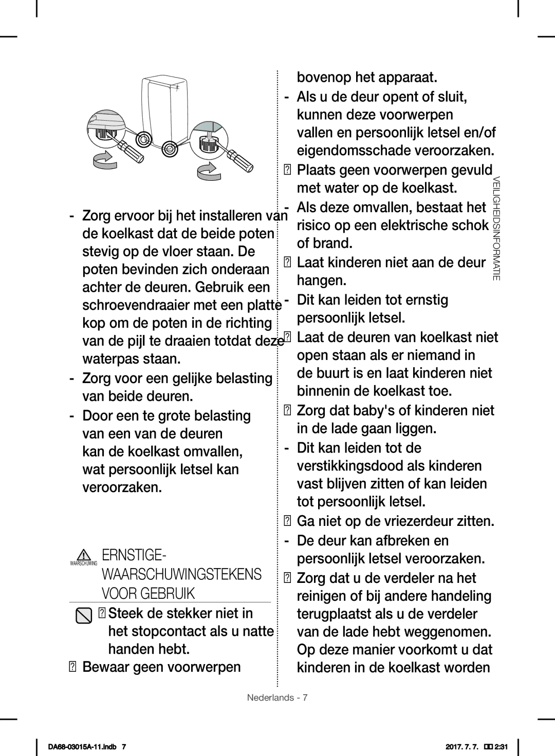 Samsung RH57H90707F/EG manual Zorg dat babys of kinderen niet in de lade gaan liggen, Persoonlijk letsel veroorzaken 