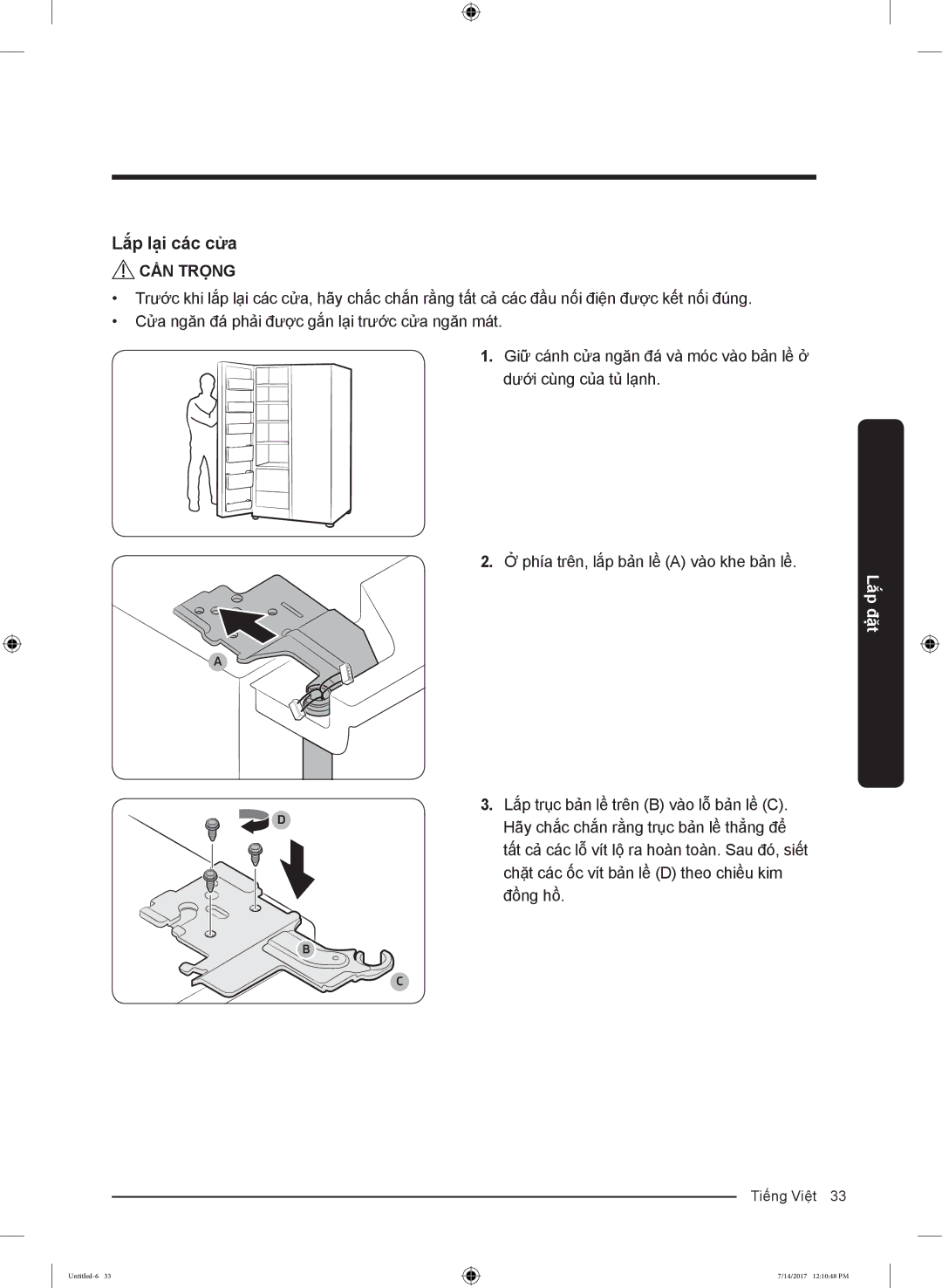 Samsung RH62K62377P/SV, RH58K6687SL/SV manual Lắp lại các cửa 