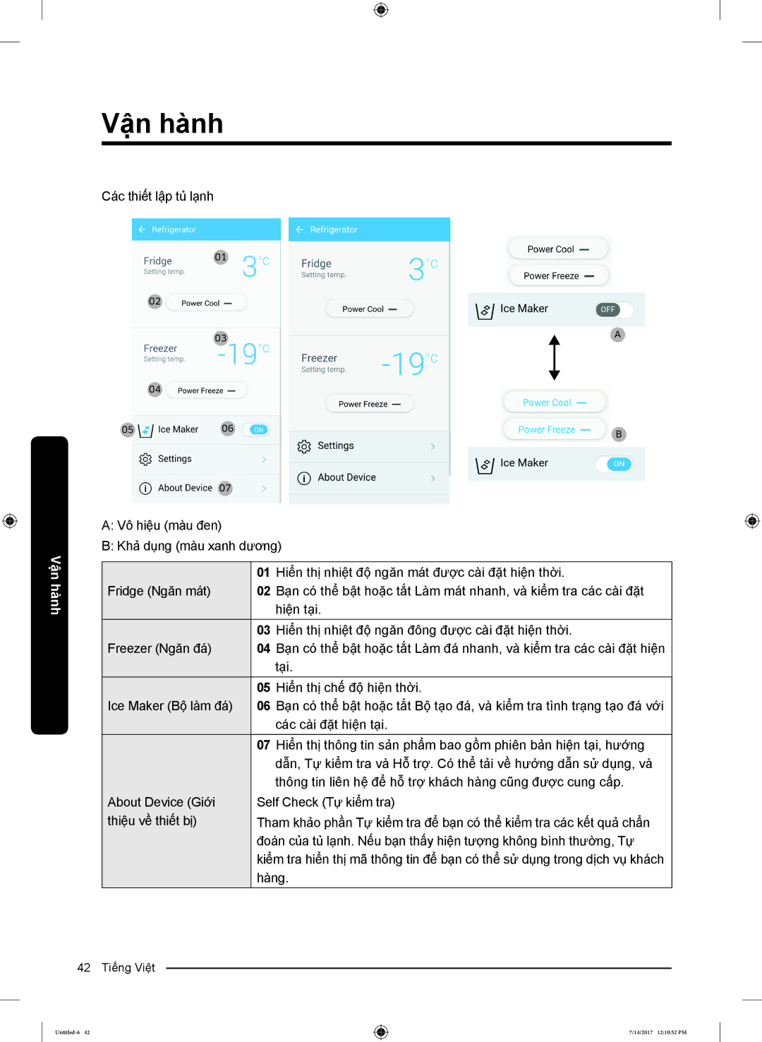 Samsung RH58K6687SL/SV, RH62K62377P/SV manual Các thiết lập tủ lạnh 