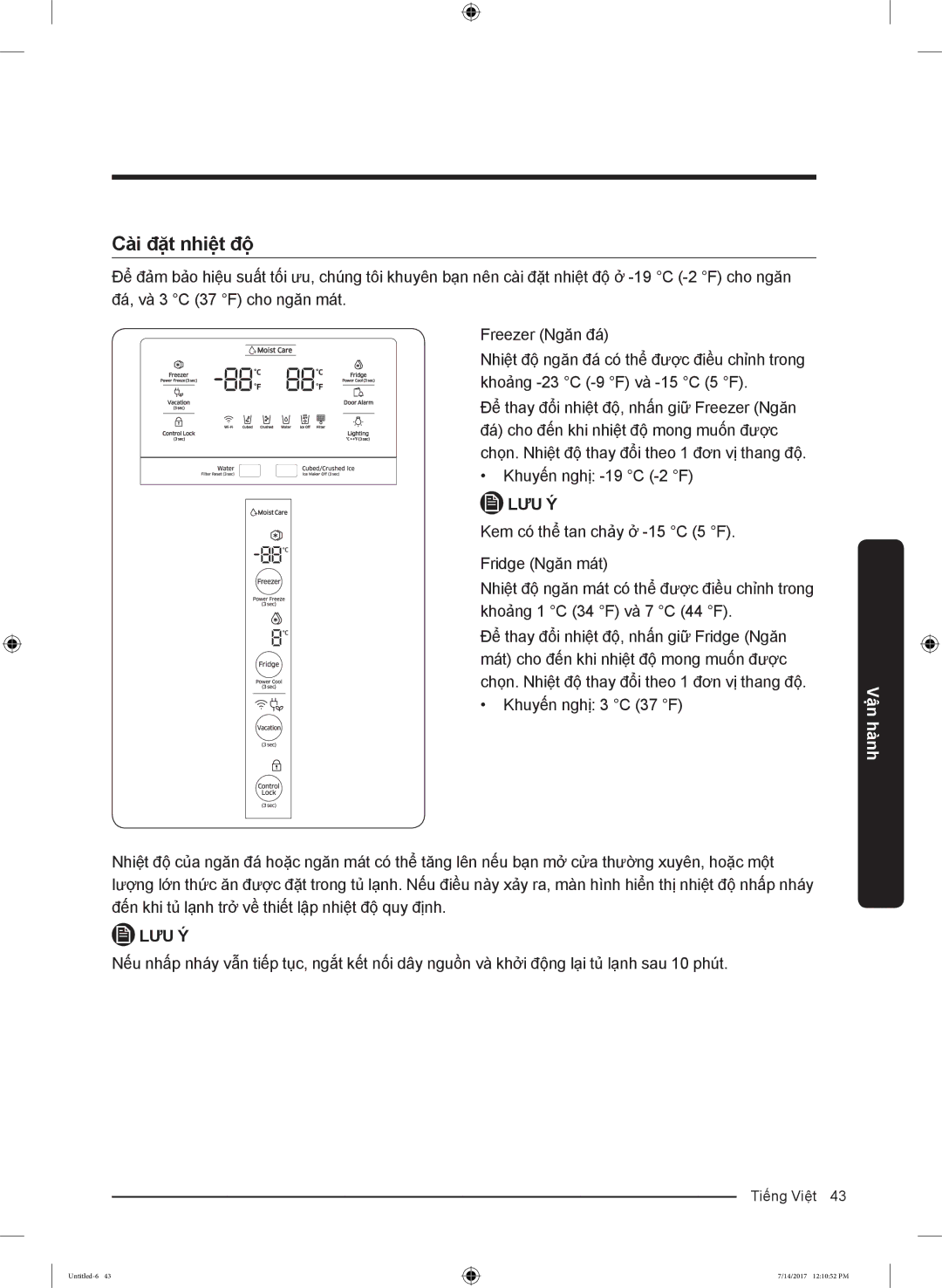 Samsung RH62K62377P/SV, RH58K6687SL/SV manual Cài đặt nhiệt độ 