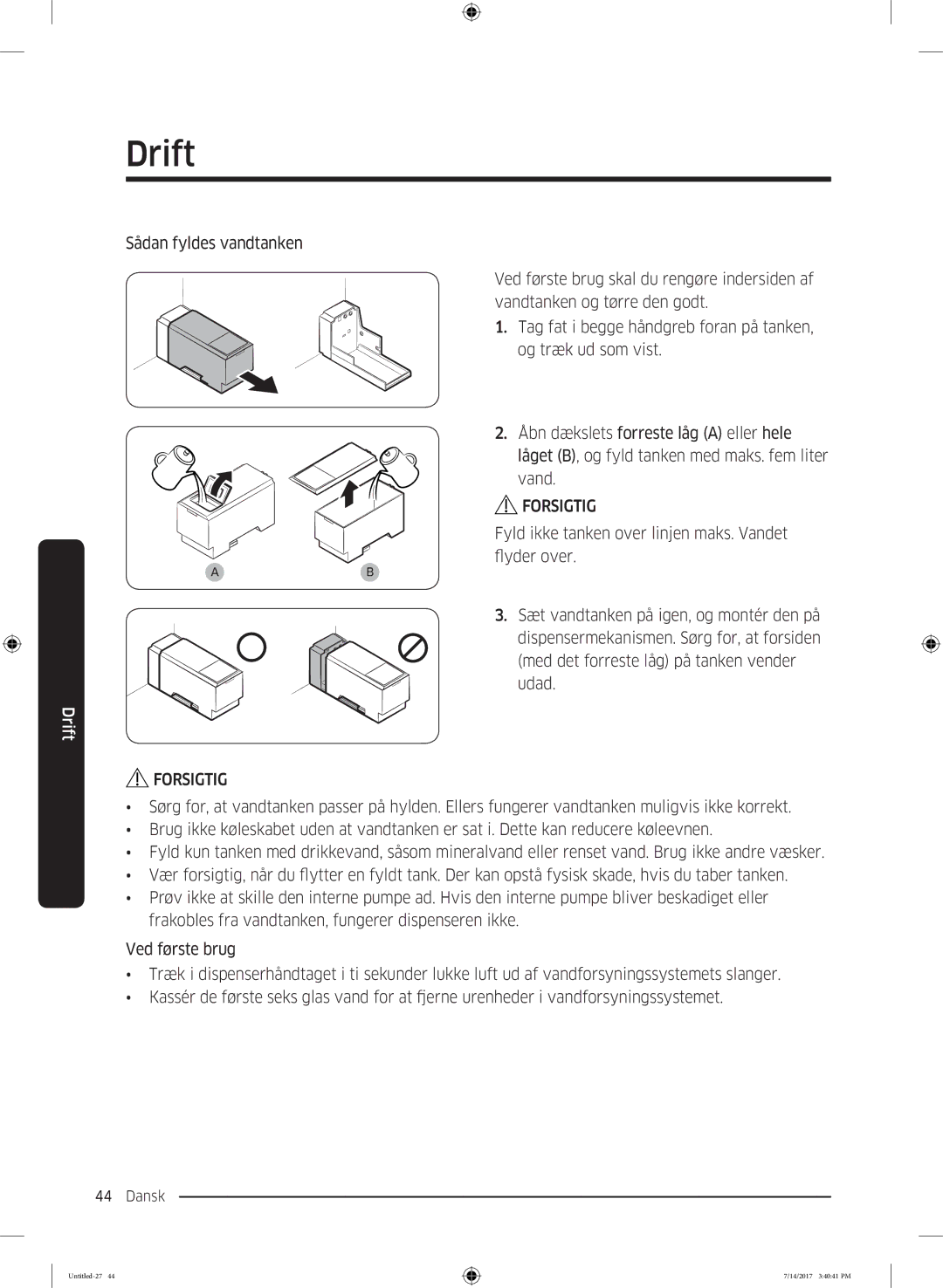 Samsung RH58K6697SL/EE manual Forsigtig 