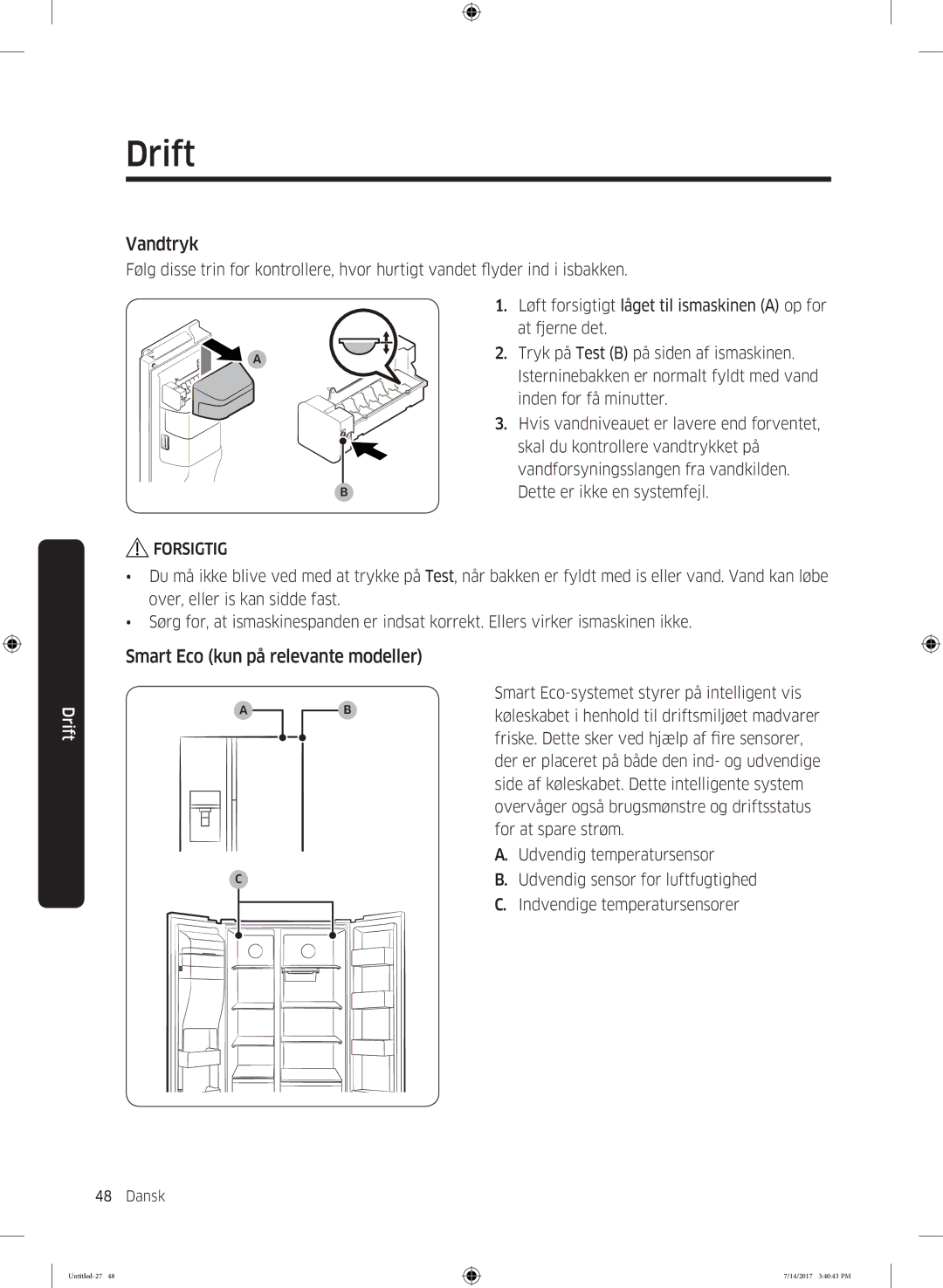 Samsung RH58K6697SL/EE manual Vandtryk, Smart Eco kun på relevante modeller 