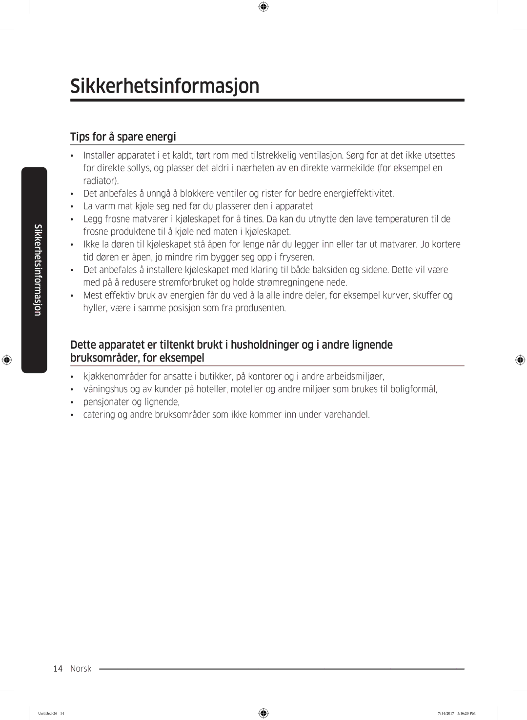 Samsung RH58K6697SL/EE manual Tips for å spare energi 