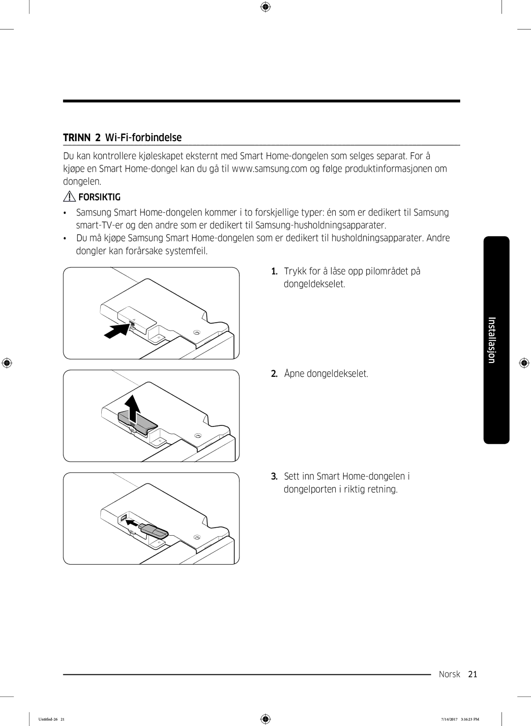 Samsung RH58K6697SL/EE manual Trinn 2 Wi-Fi-forbindelse 