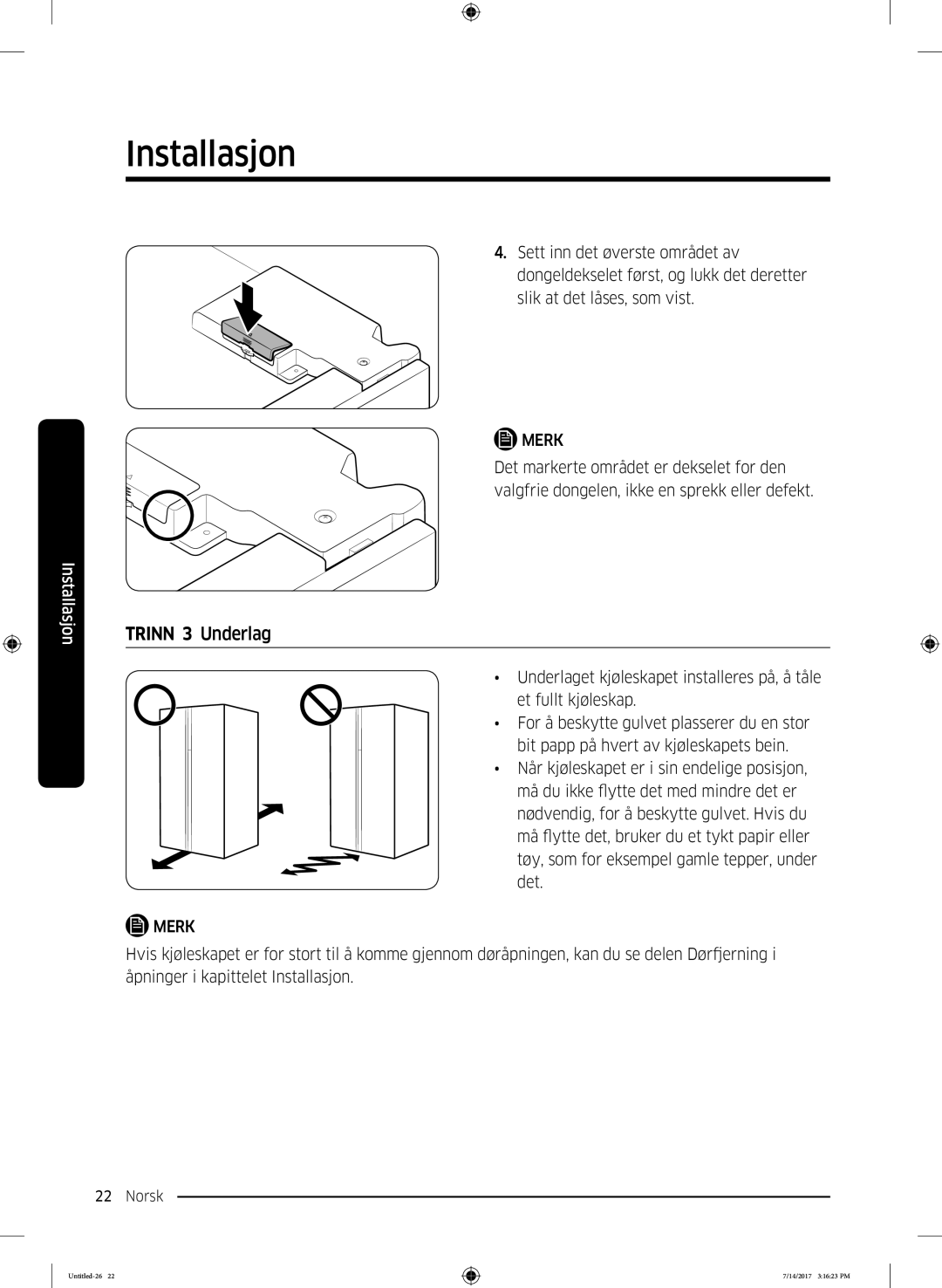 Samsung RH58K6697SL/EE manual Trinn 3 Underlag 