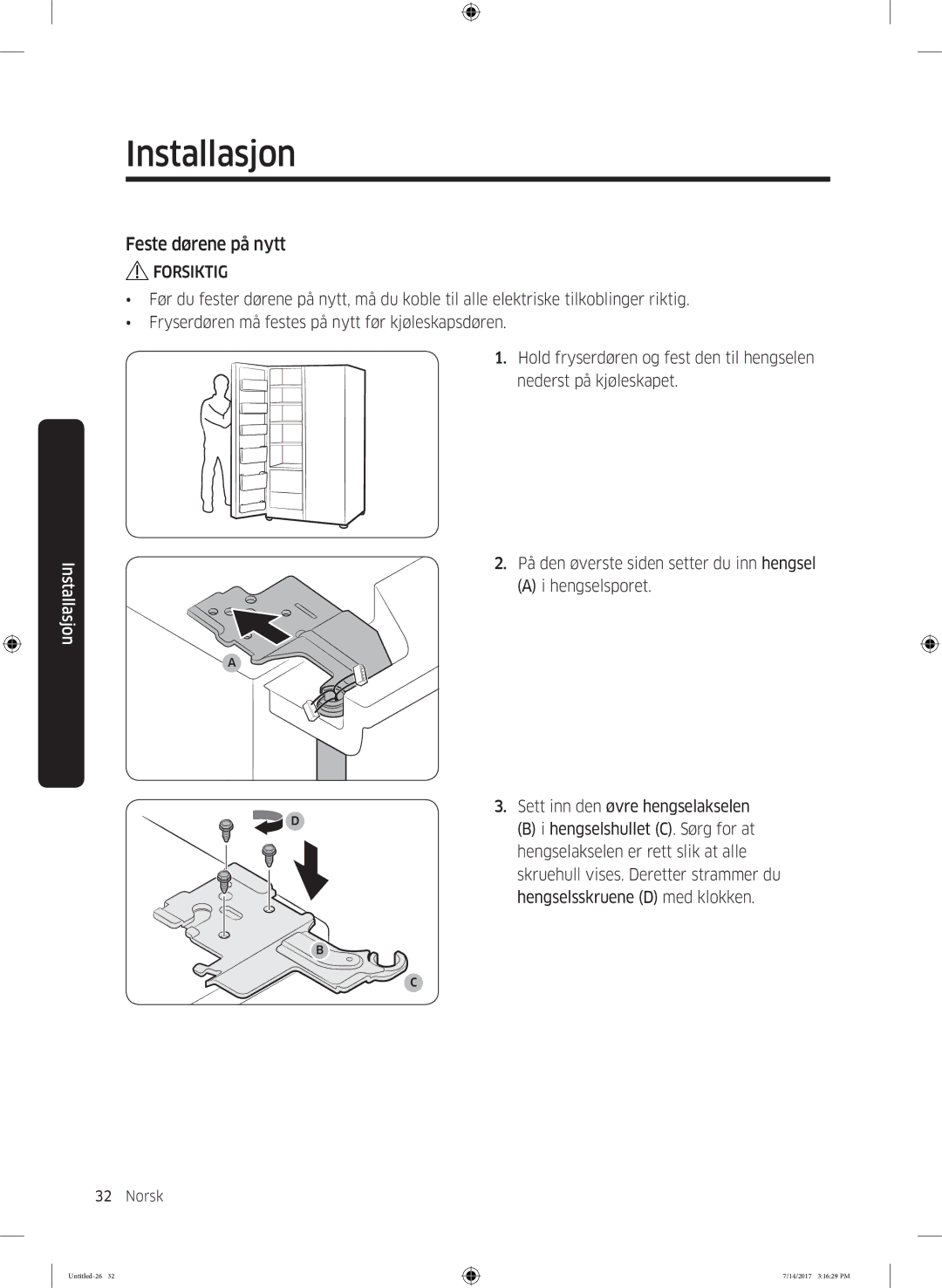 Samsung RH58K6697SL/EE manual Feste dørene på nytt 