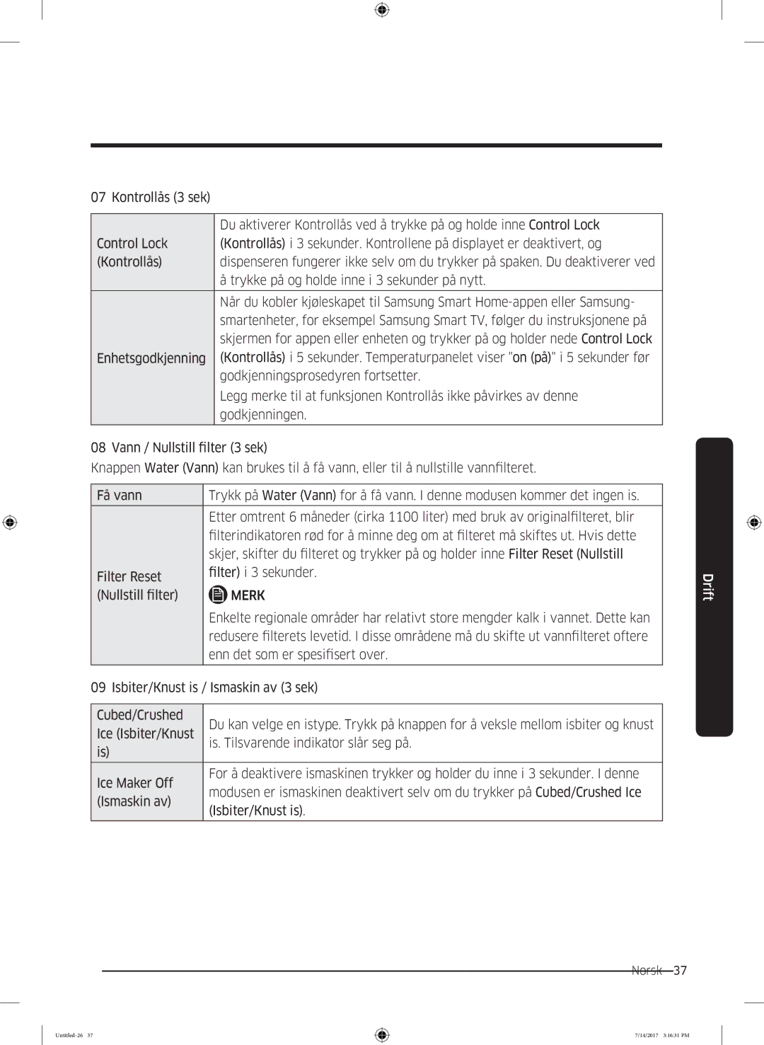 Samsung RH58K6697SL/EE manual At filteret 