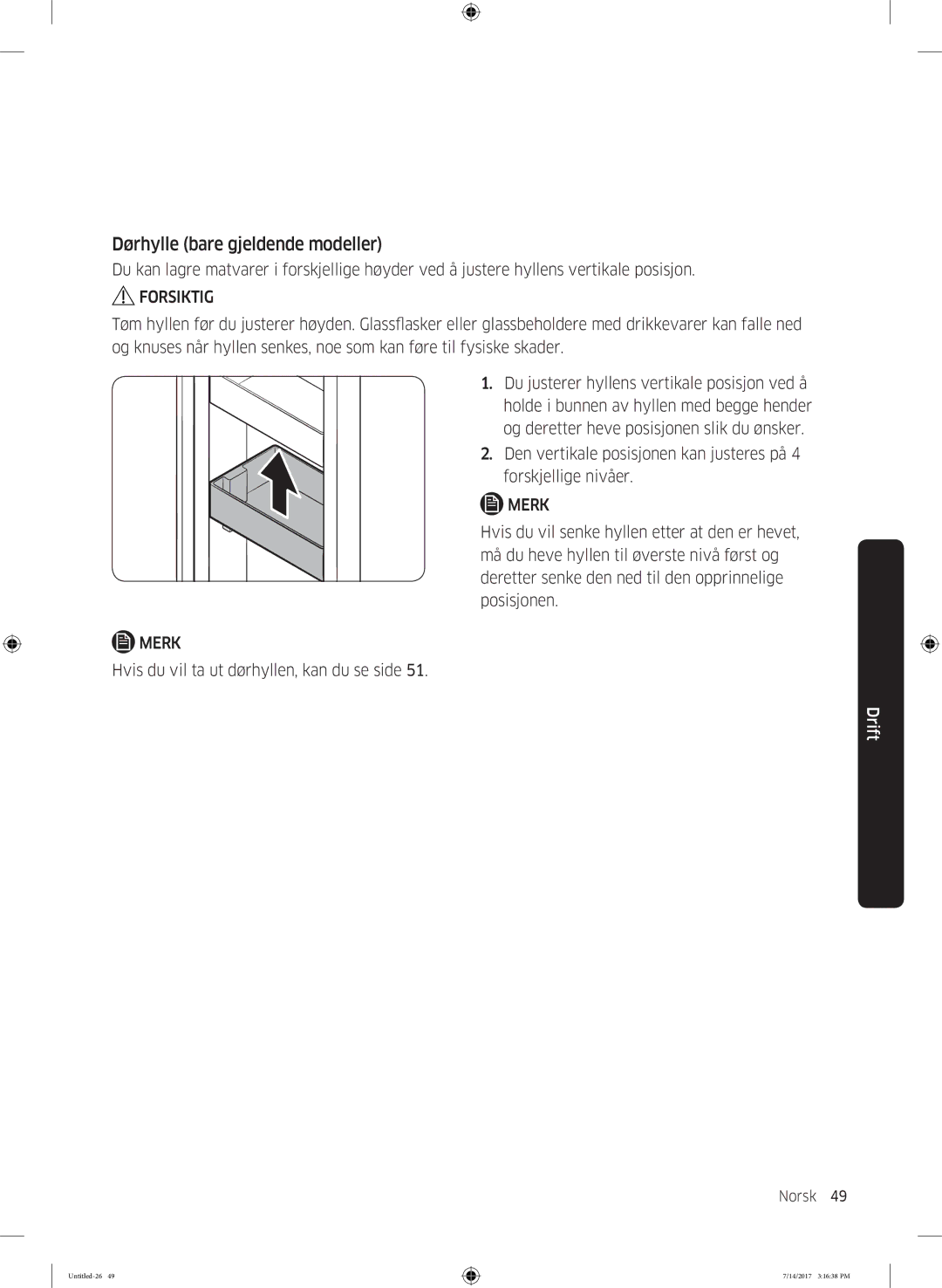 Samsung RH58K6697SL/EE manual Dørhylle bare gjeldende modeller 