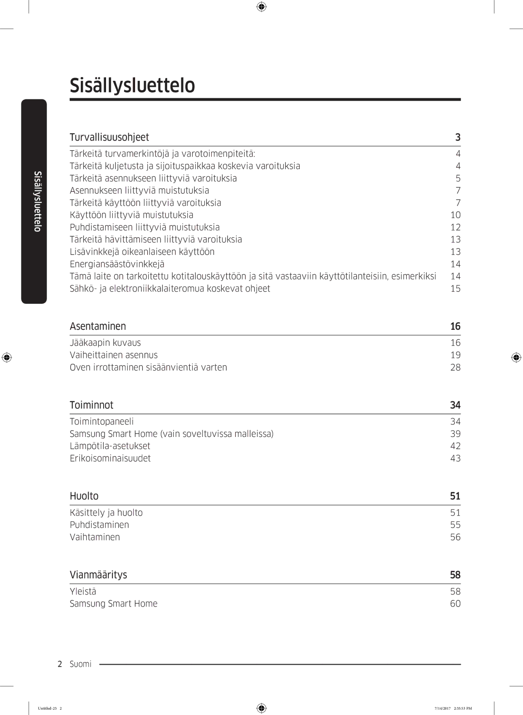 Samsung RH58K6697SL/EE manual Sisällysluettelo 