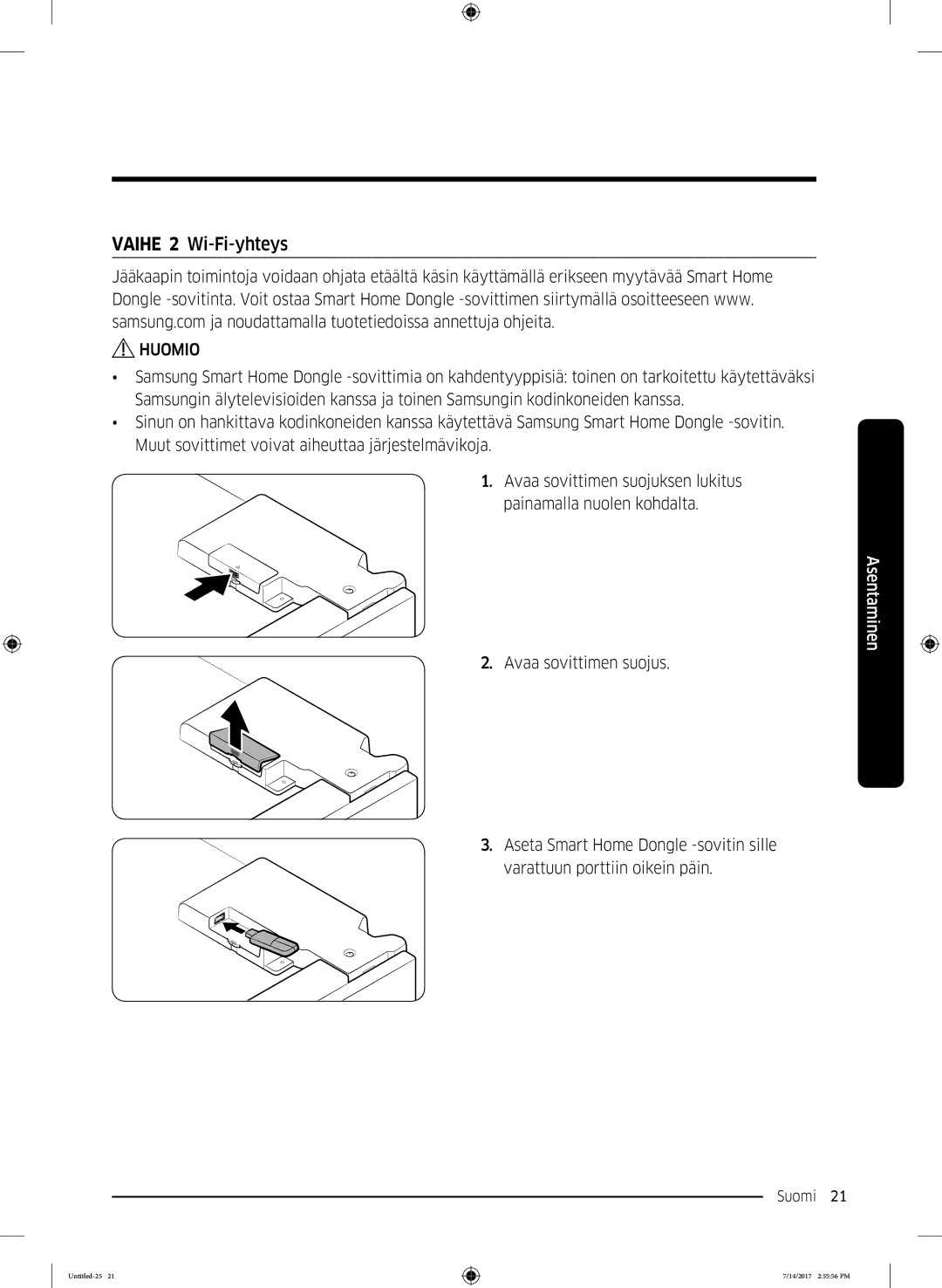 Samsung RH58K6697SL/EE manual Vaihe 2 Wi-Fi-yhteys 