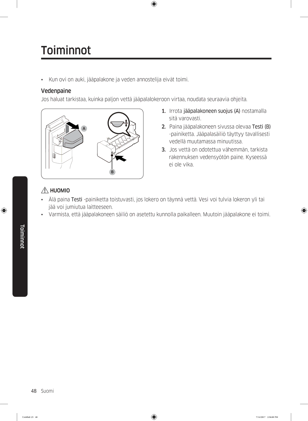 Samsung RH58K6697SL/EE manual Vedenpaine 