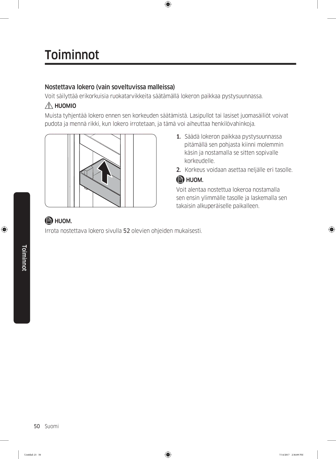 Samsung RH58K6697SL/EE manual Nostettava lokero vain soveltuvissa malleissa 