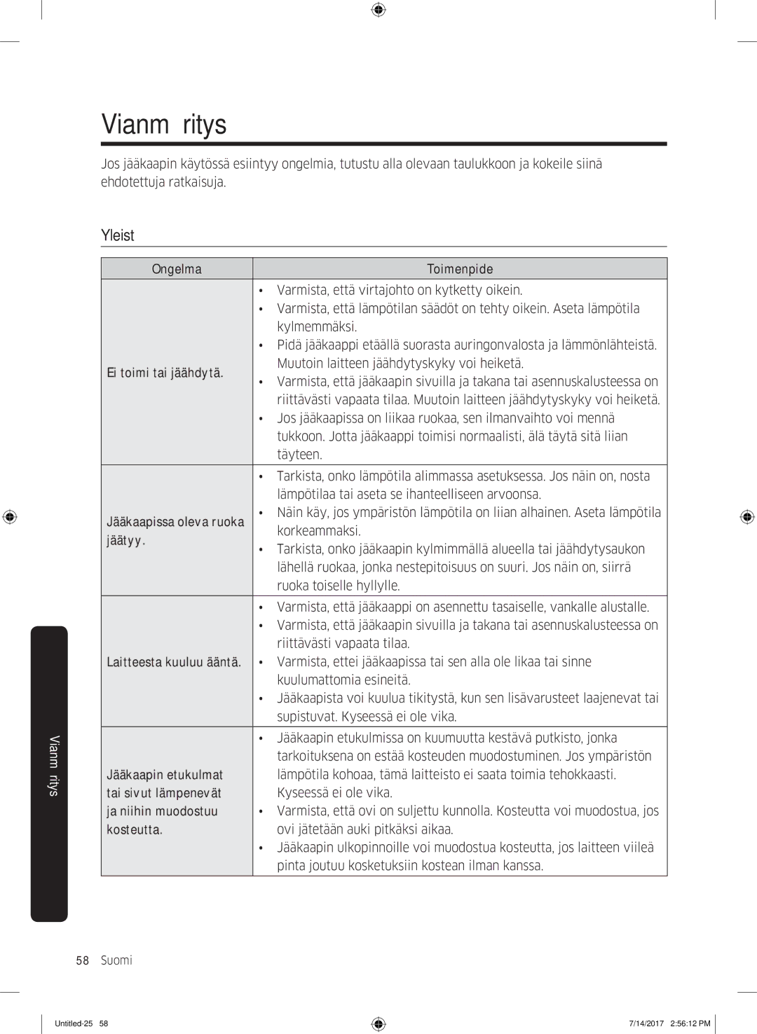 Samsung RH58K6697SL/EE manual Vianmääritys, Yleistä 