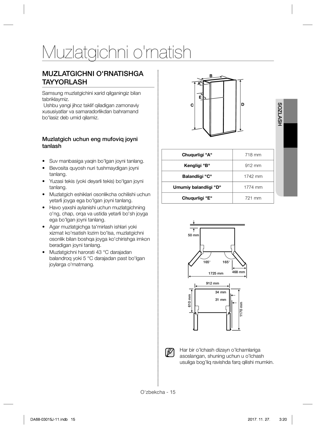 Samsung RH60H90207F/WT, RH60H90203L/WT manual Muzlatgichni ornatish, Muzlatgichni Ornatishga Tayyorlash 