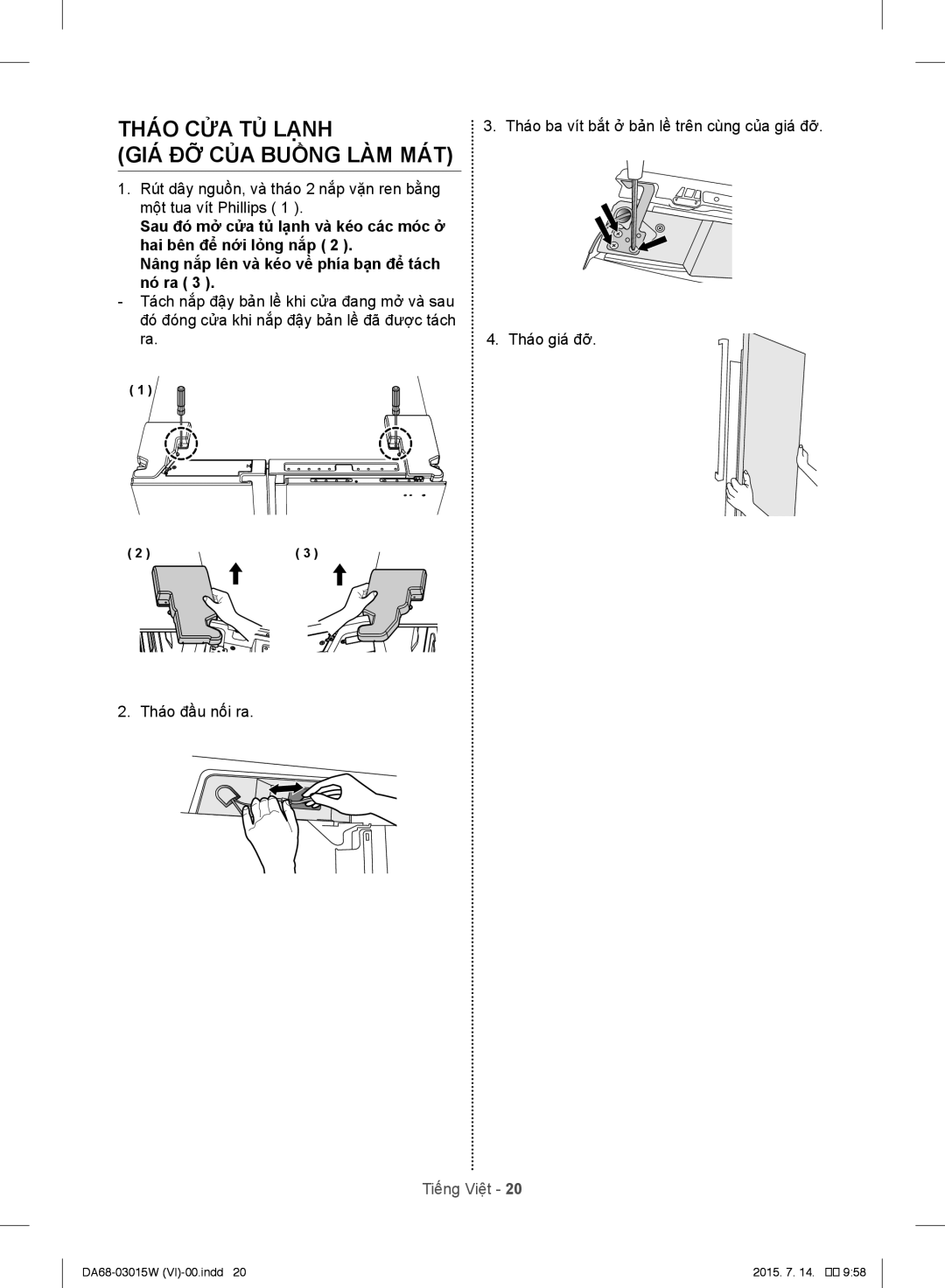 Samsung RH60J8132SL/SV manual Tháo CỬA TỦ Lạnh GIÁ ĐỠ CỦA Buồng LÀM MÁT 