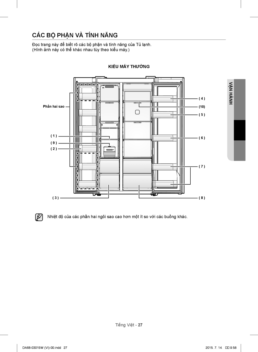 Samsung RH60J8132SL/SV manual CÁC BỘ Phận VÀ Tính Năng, Kiểu MÁY THƯỜ̀NG 