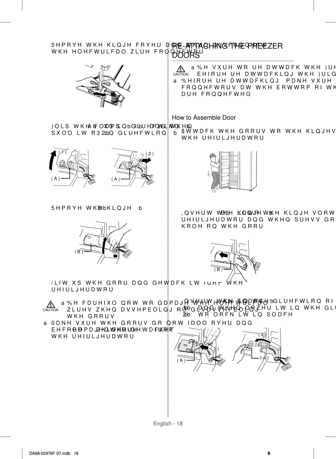 Samsung RH77H90507F/ML manual RE-ATTACHING the Freezer Doors, How to Assemble Door, To lock it in place 