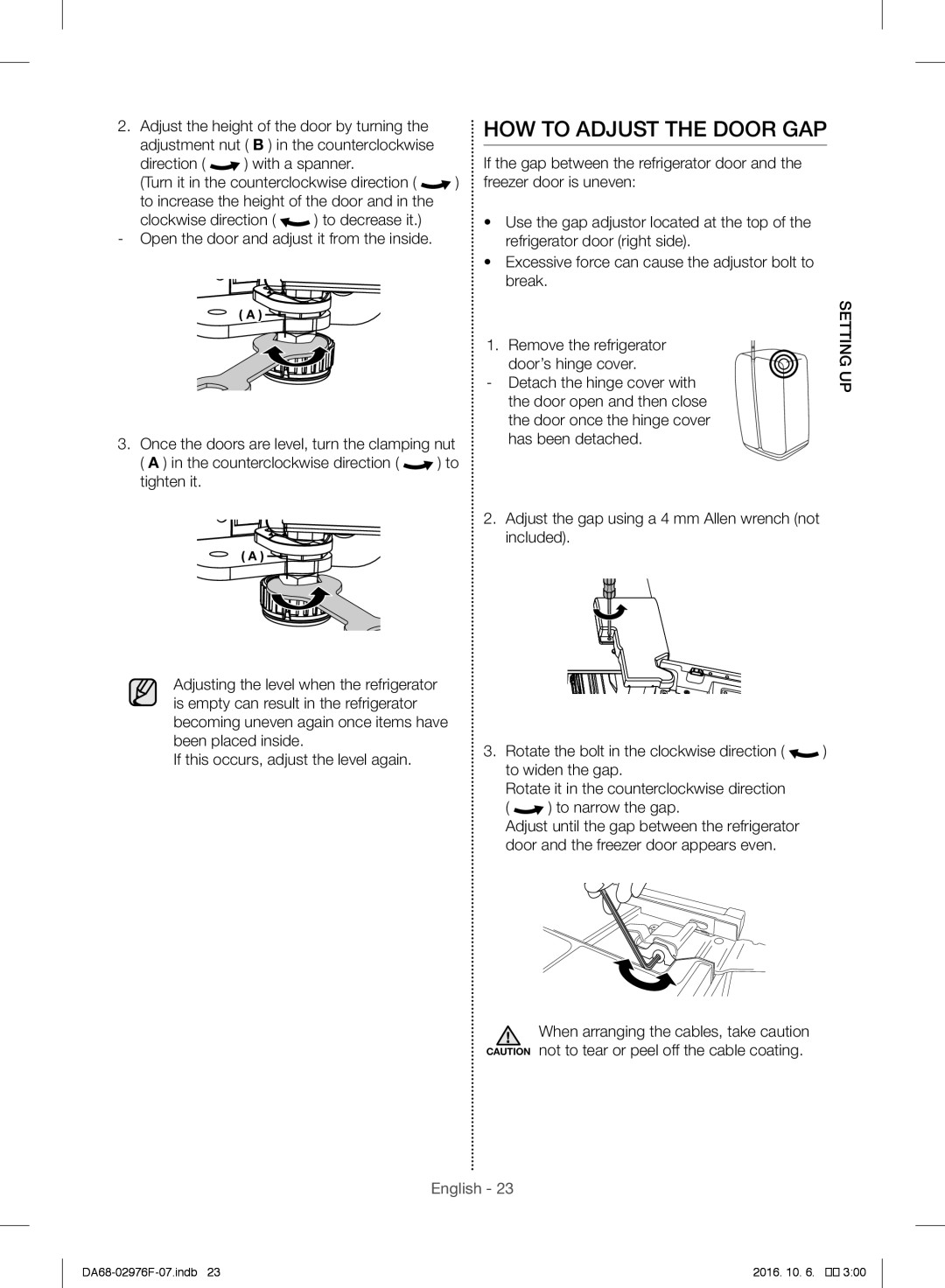 Samsung RH77H90507F/ML manual HOW to Adjust the Door GAP 