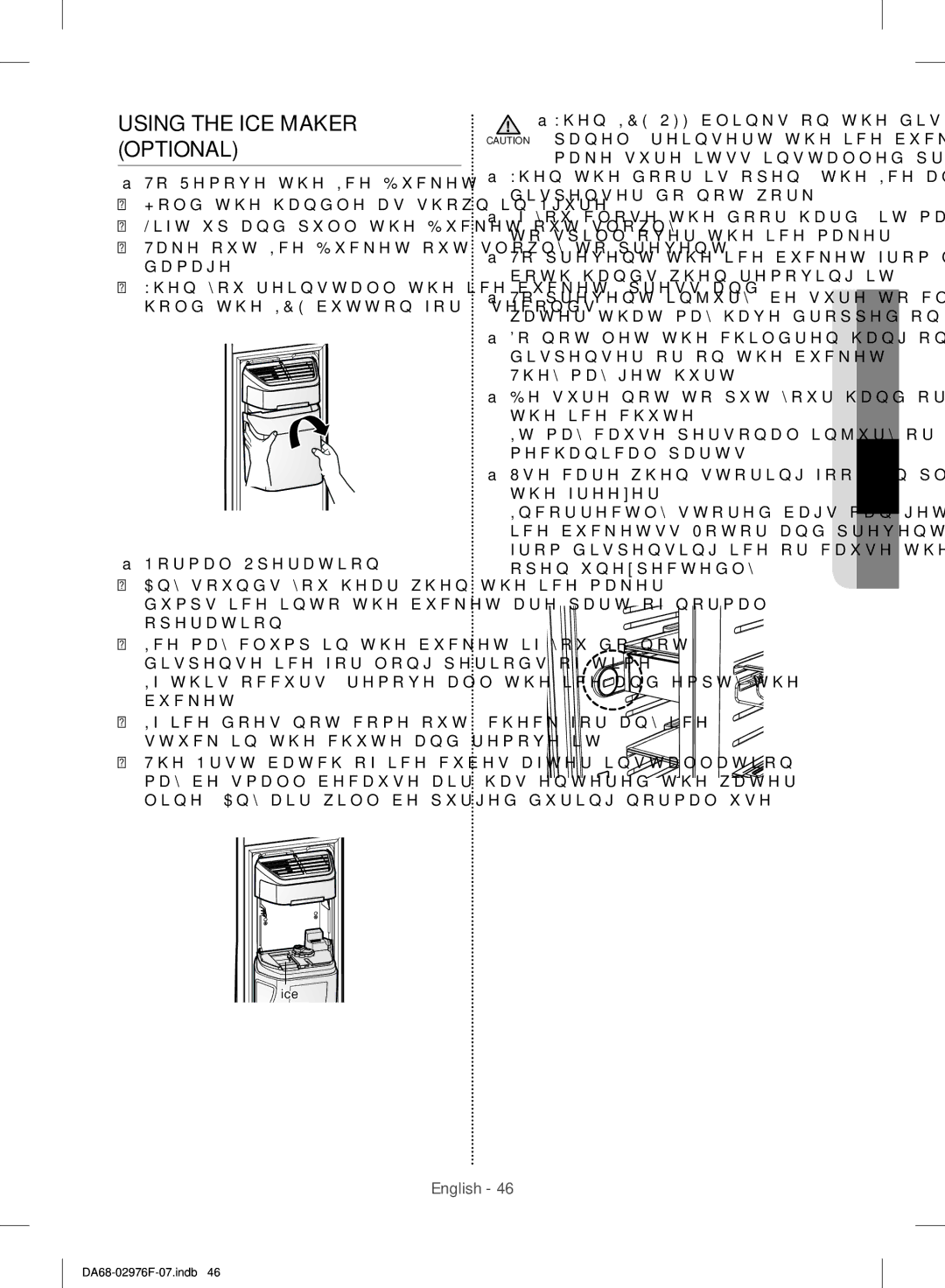 Samsung RH77H90507F/ML manual Using the ICE Maker Optional 