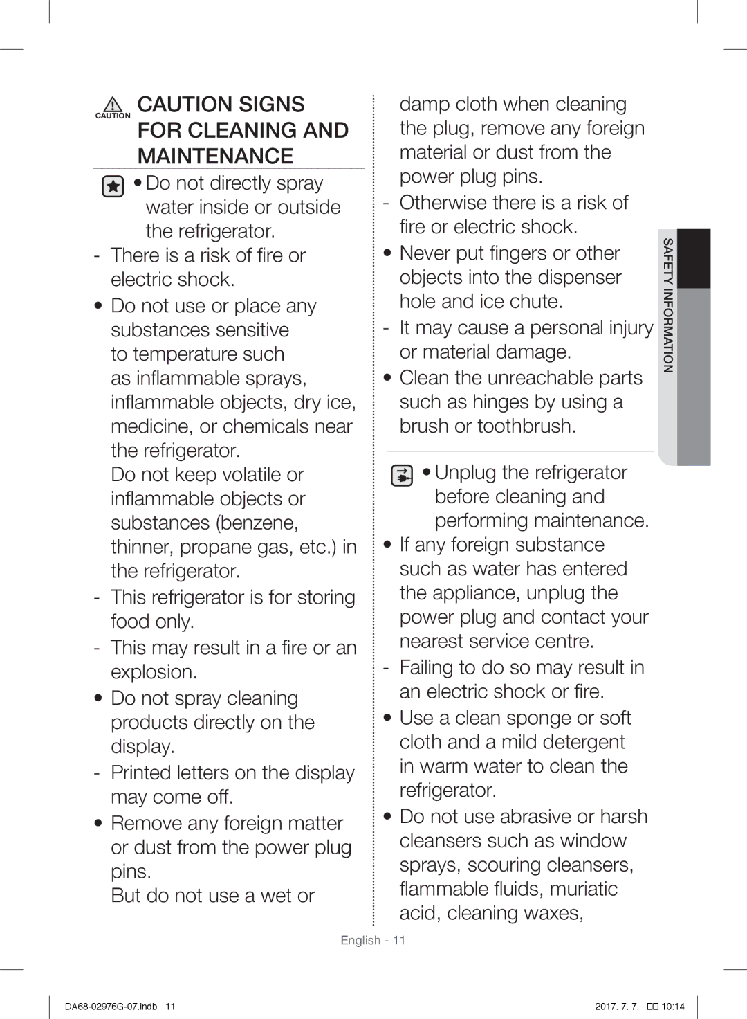 Samsung RH77H90507F/LR, RH77H90507F/ZA, RH77H90507F/MR, RH77H90507F/SG, RH77H90507F/AE manual Maintenance 