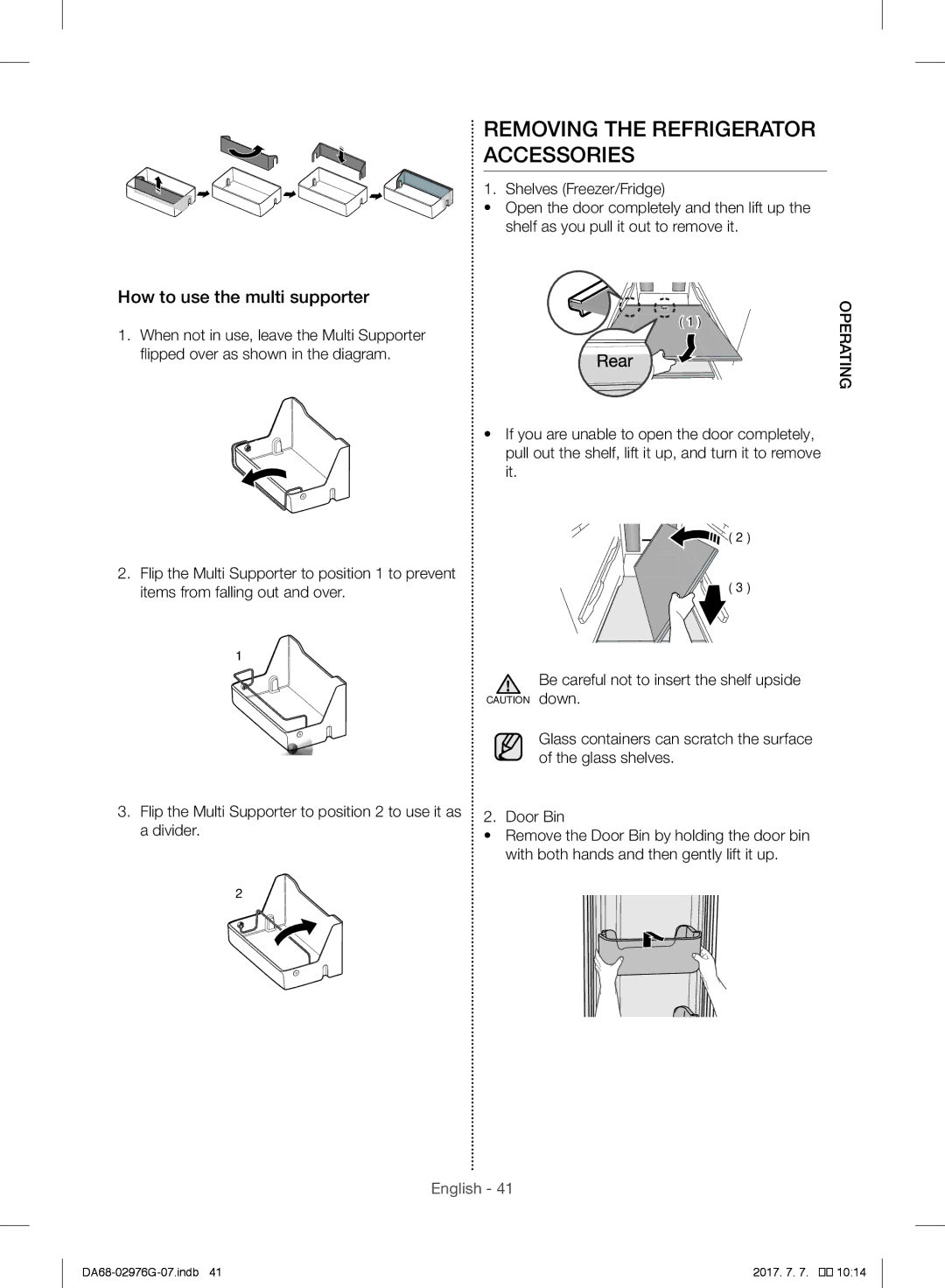 Samsung RH77H90507F/LR, RH77H90507F/ZA manual Removing the Refrigerator Accessories, How to use the multi supporter 