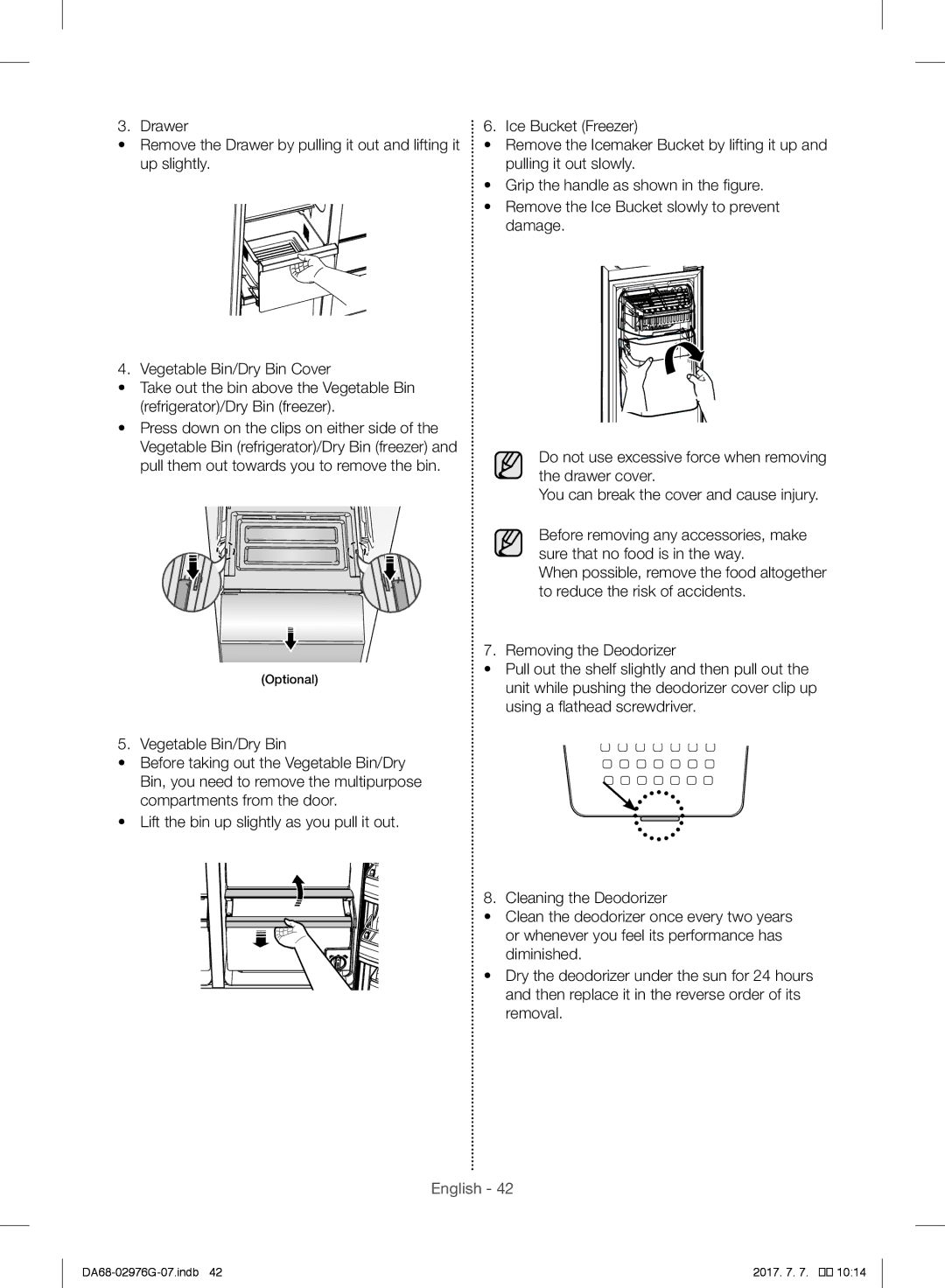 Samsung RH77H90507F/MR, RH77H90507F/ZA, RH77H90507F/LR, RH77H90507F/SG, RH77H90507F/AE manual Vegetable Bin/Dry Bin 