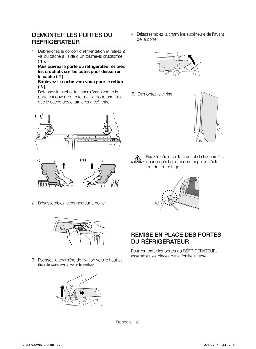 Samsung RH77H90507F/MR, RH77H90507F/ZA Démonter LES Portes DU Réfrigérateur, Remise EN Place DES Portes DU Réfrigérateur 