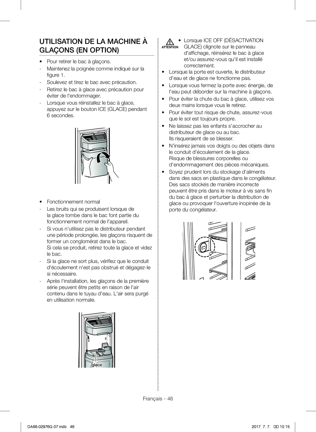 Samsung RH77H90507F/SG, RH77H90507F/ZA, RH77H90507F/LR, RH77H90507F/MR manual Utilisation DE LA Machine À Glaçons EN Option 